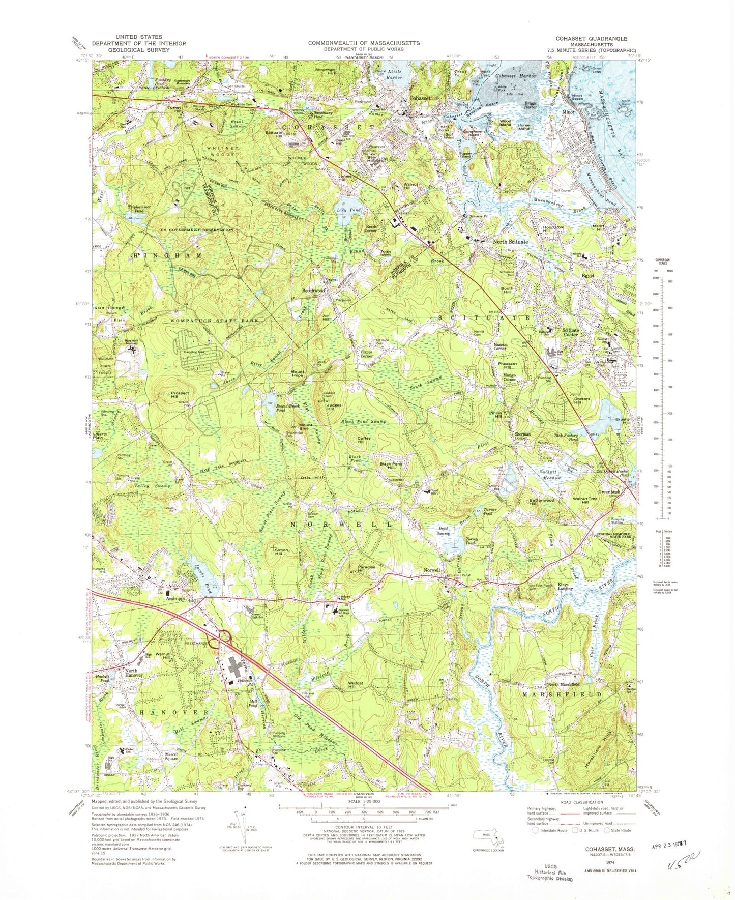 Classic USGS Cohasset Massachusetts 7.5'x7.5' Topo Map Image