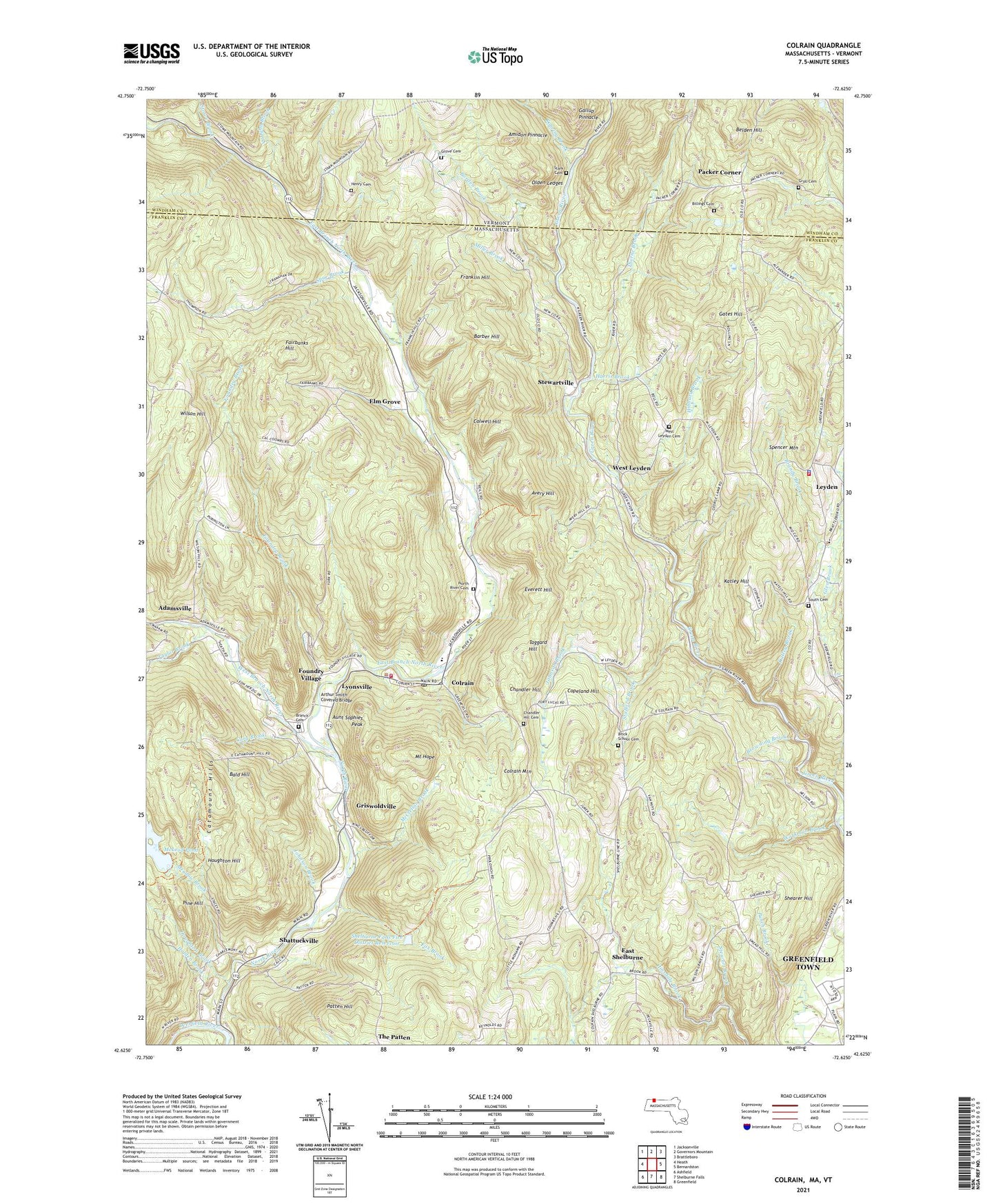 Colrain Massachusetts US Topo Map Image