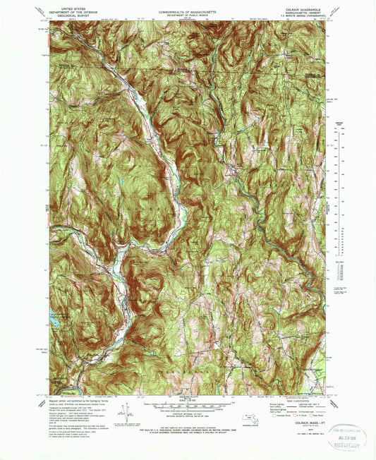 Classic USGS Colrain Massachusetts 7.5'x7.5' Topo Map Image