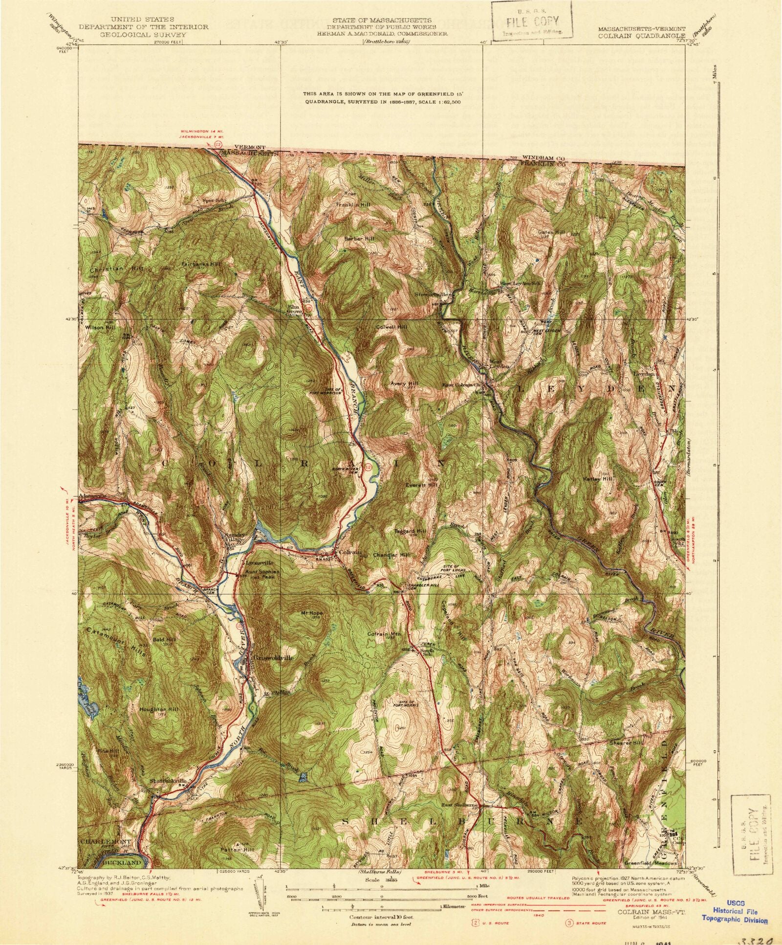 Classic USGS Colrain Massachusetts 7.5'x7.5' Topo Map MyTopo Map Store