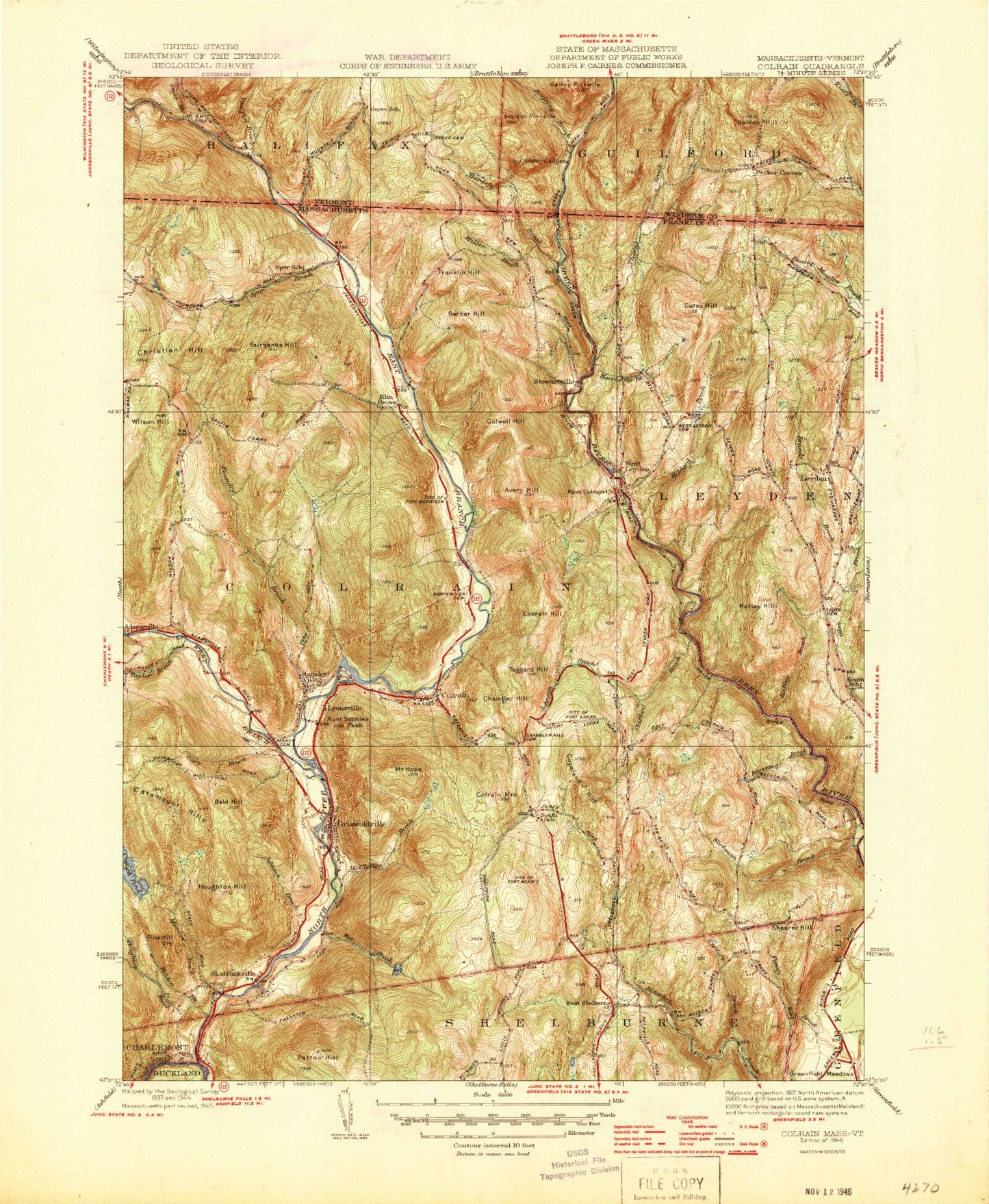 Classic USGS Colrain Massachusetts 7.5'x7.5' Topo Map Image