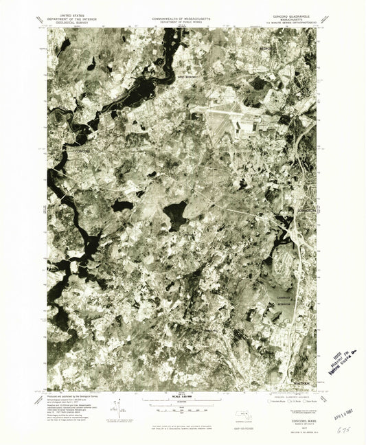 Classic USGS Concord Massachusetts 7.5'x7.5' Topo Map Image