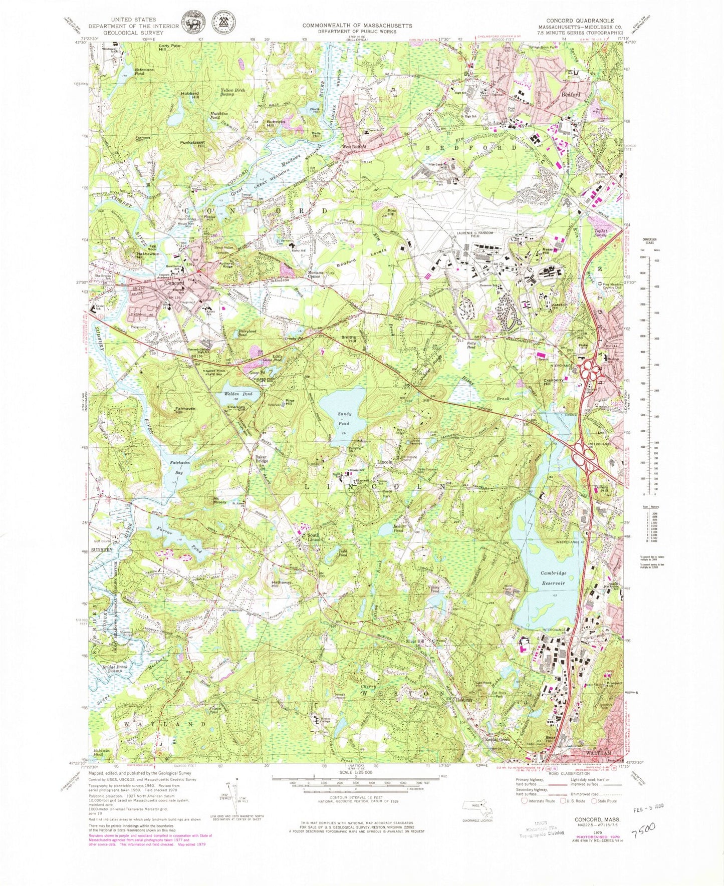 Classic USGS Concord Massachusetts 7.5'x7.5' Topo Map Image