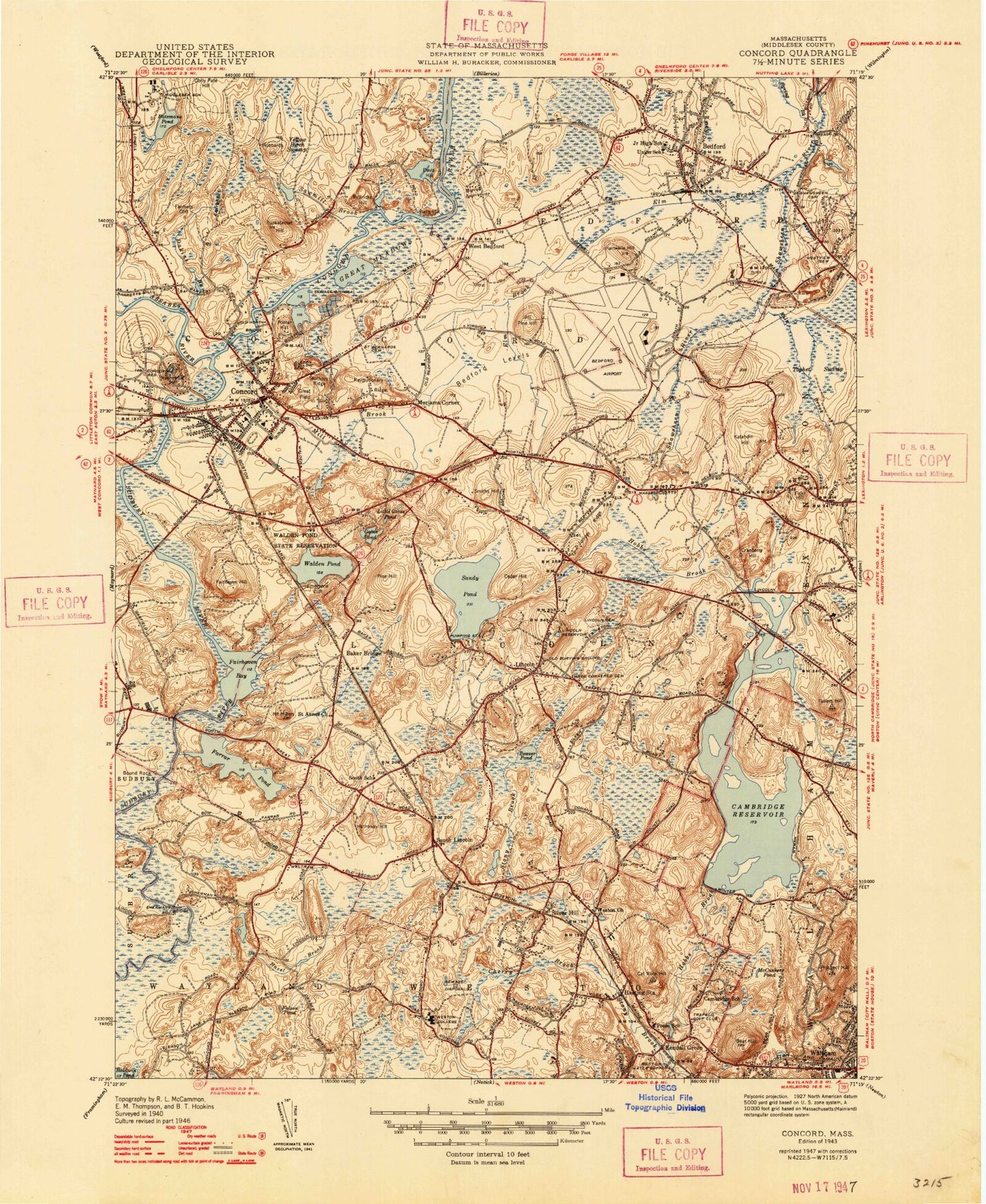 Classic USGS Concord Massachusetts 7.5'x7.5' Topo Map Image