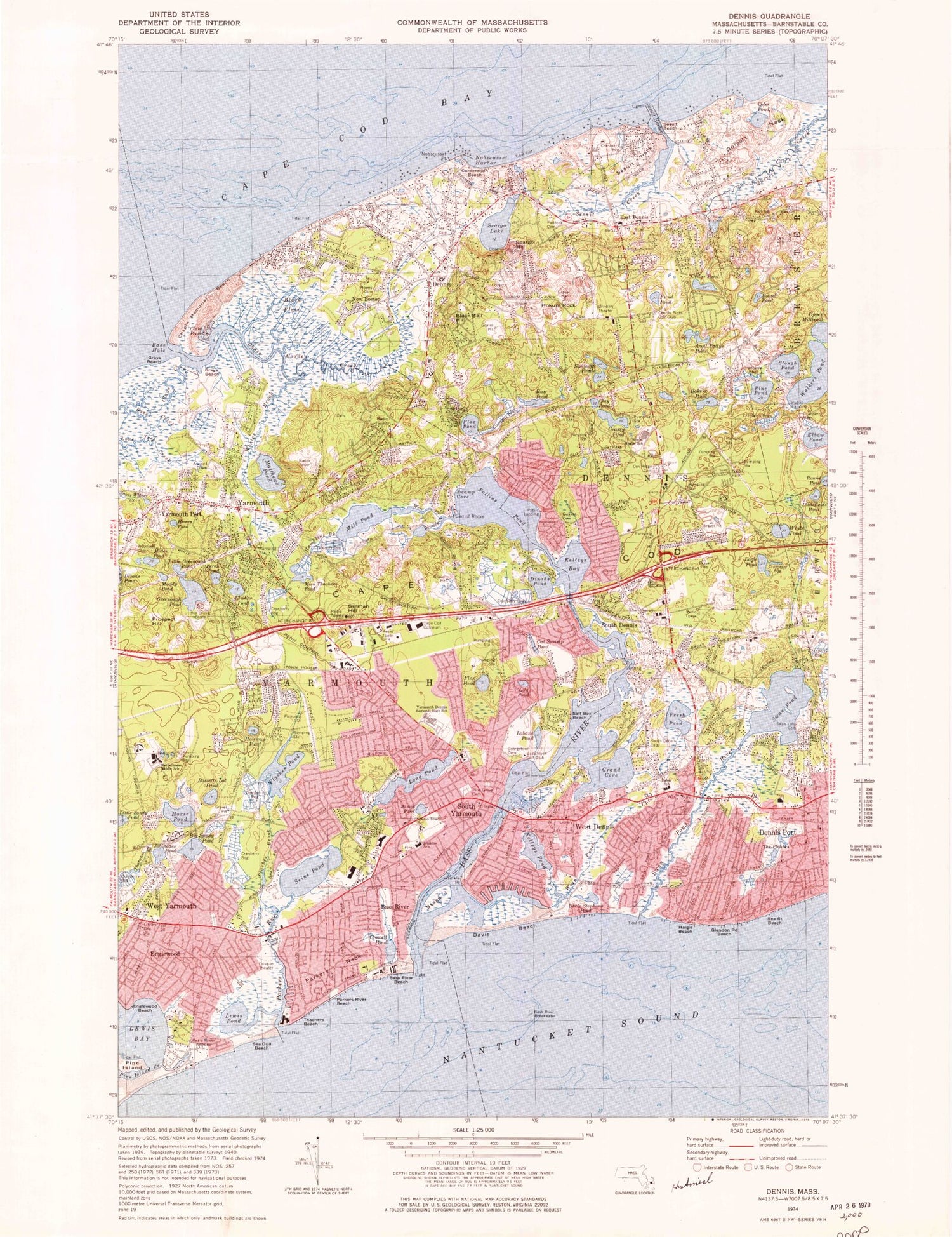 Classic USGS Dennis Massachusetts 7.5'x7.5' Topo Map Image