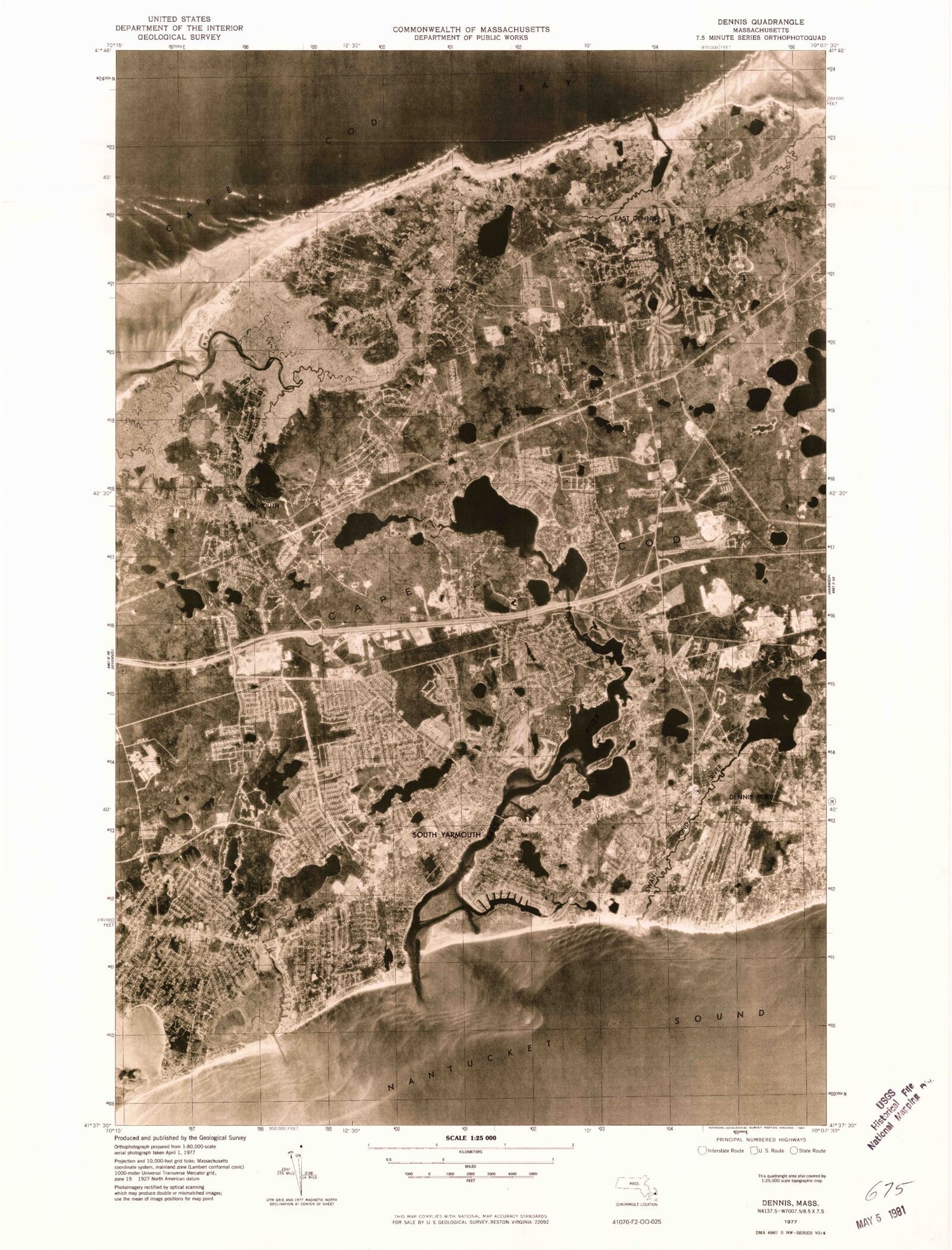 Classic USGS Dennis Massachusetts 7.5'x7.5' Topo Map Image