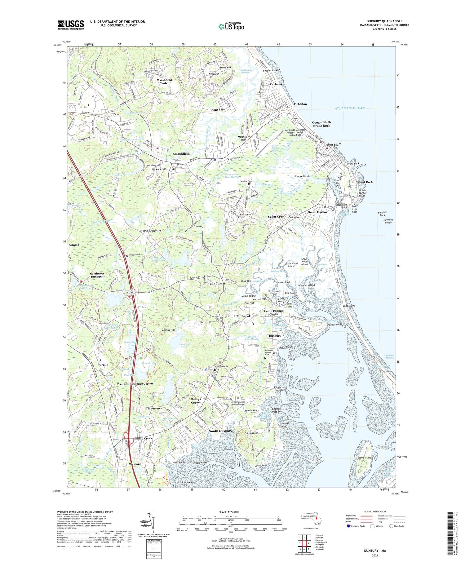 Duxbury Massachusetts US Topo Map Image
