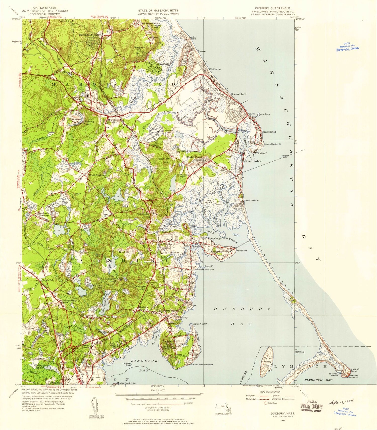 Classic USGS Duxbury Massachusetts 7.5'x7.5' Topo Map Image