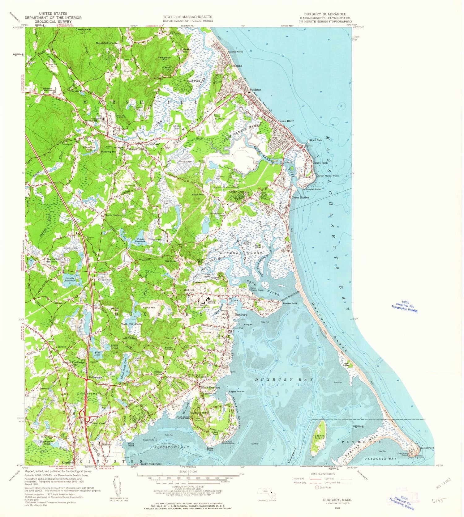 Classic USGS Duxbury Massachusetts 7.5'x7.5' Topo Map Image