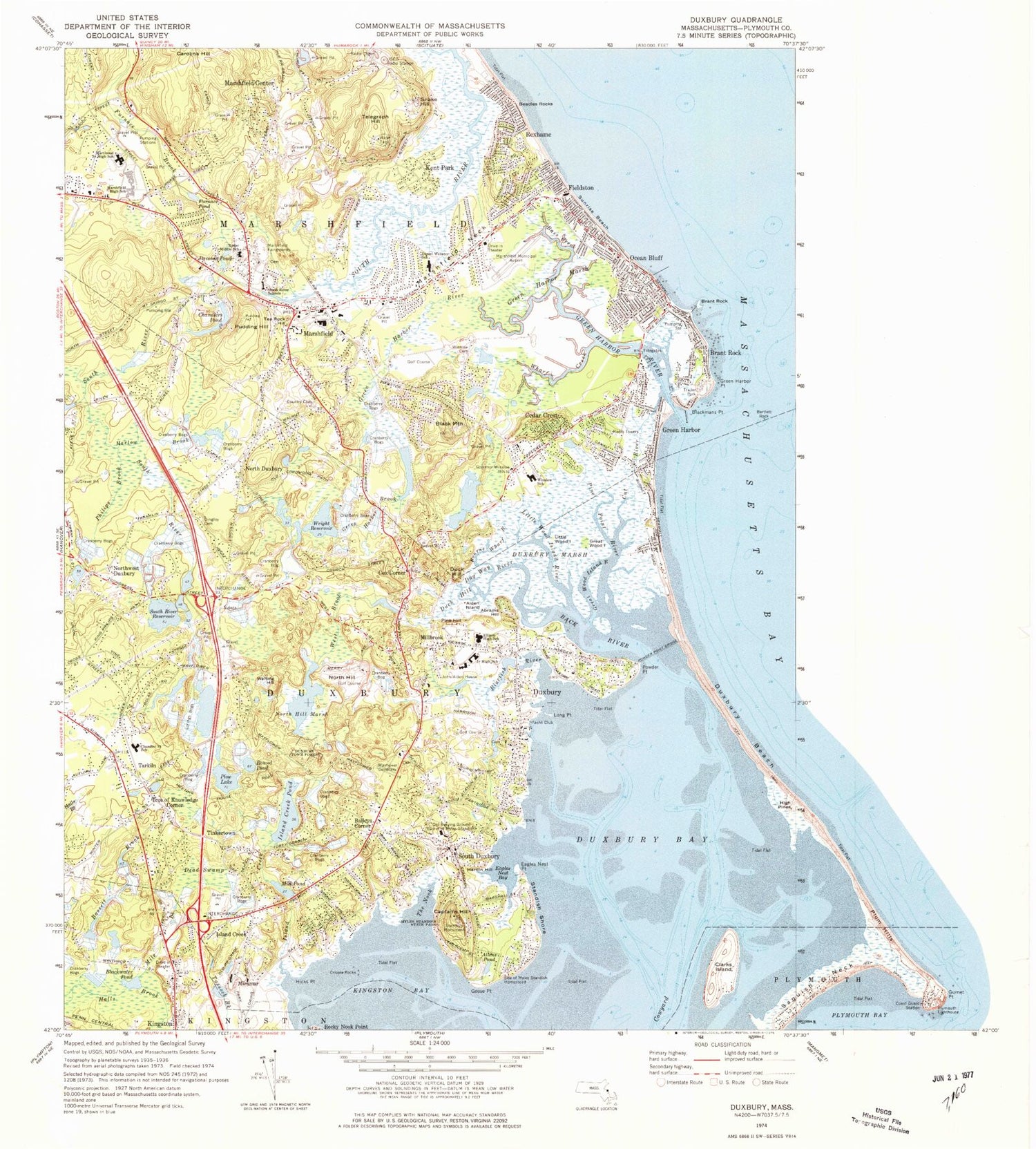 Classic USGS Duxbury Massachusetts 7.5'x7.5' Topo Map Image