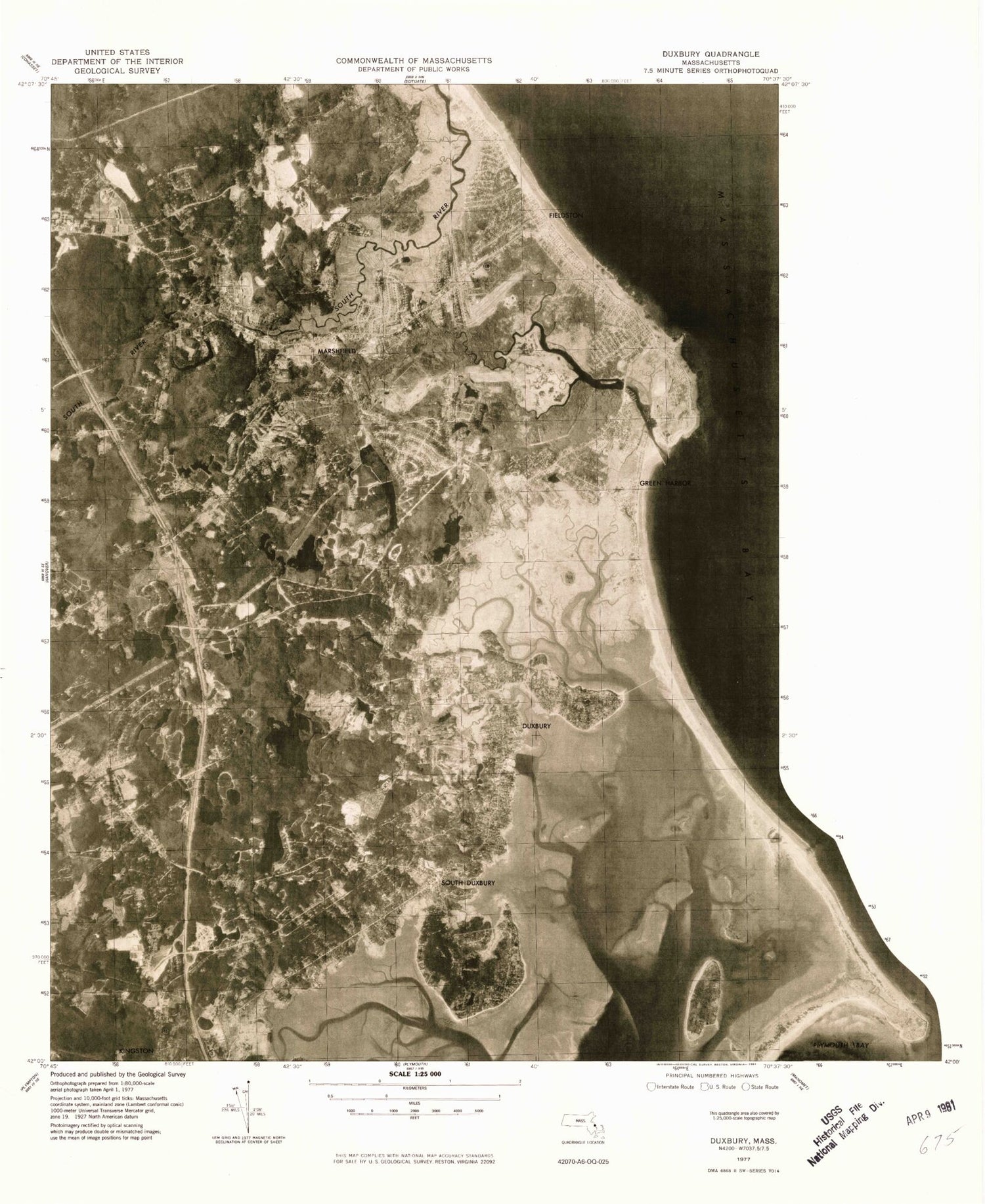 Classic USGS Duxbury Massachusetts 7.5'x7.5' Topo Map Image