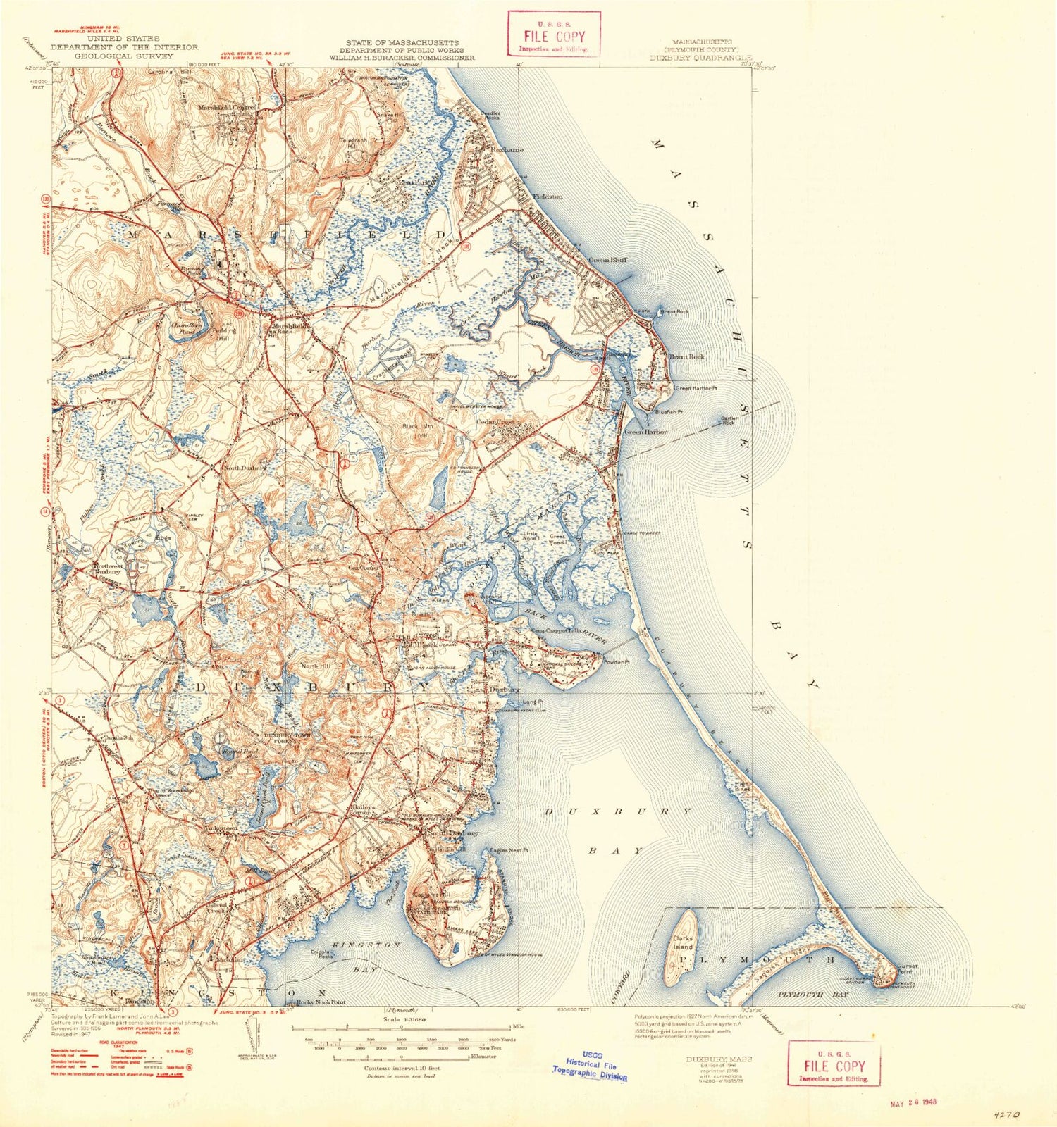 Classic USGS Duxbury Massachusetts 7.5'x7.5' Topo Map Image