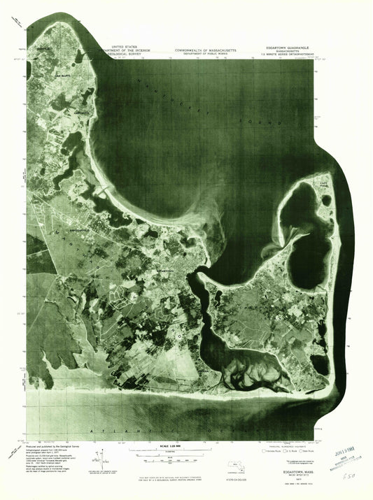 Classic USGS Edgartown Massachusetts 7.5'x7.5' Topo Map Image