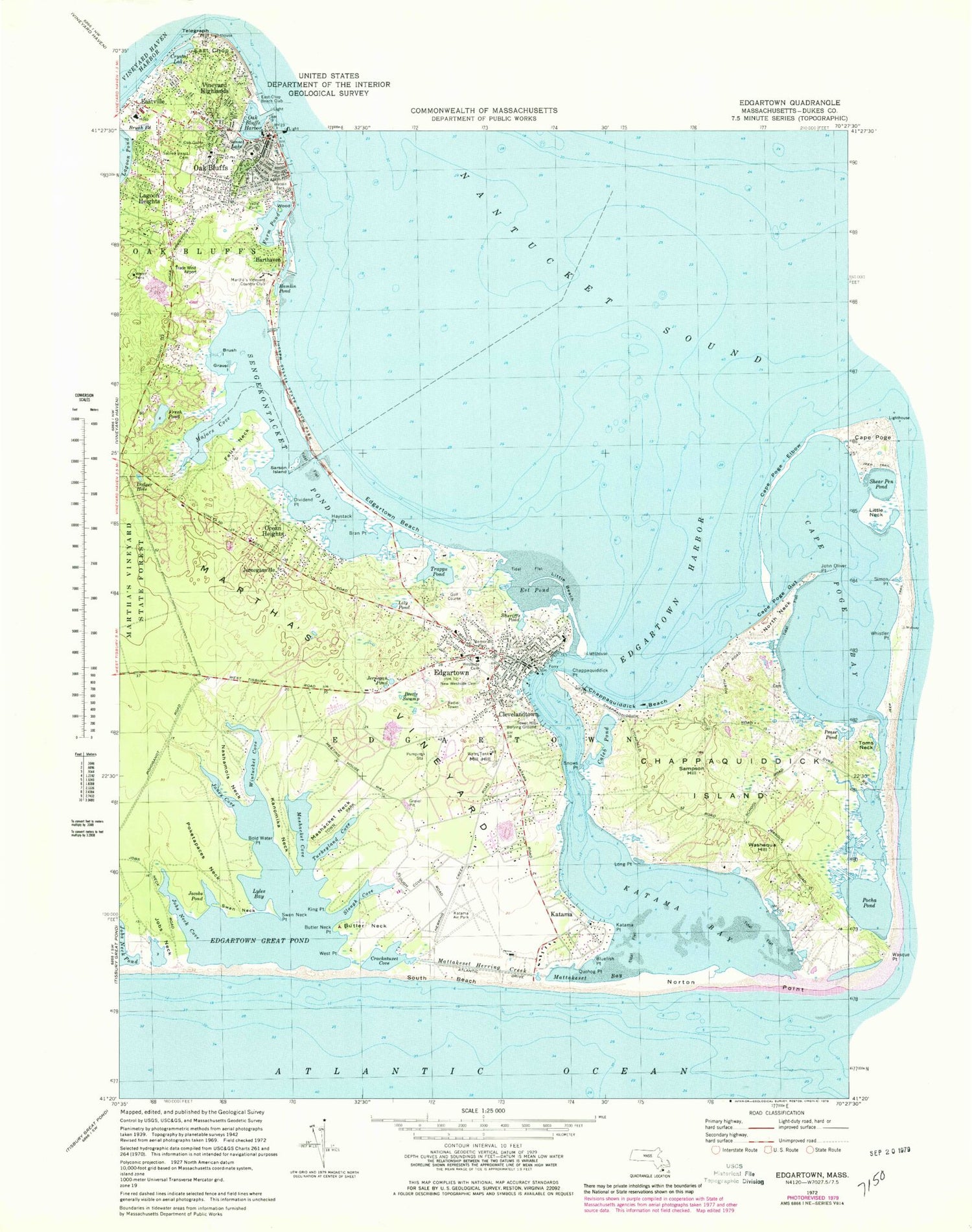 Classic USGS Edgartown Massachusetts 7.5'x7.5' Topo Map Image