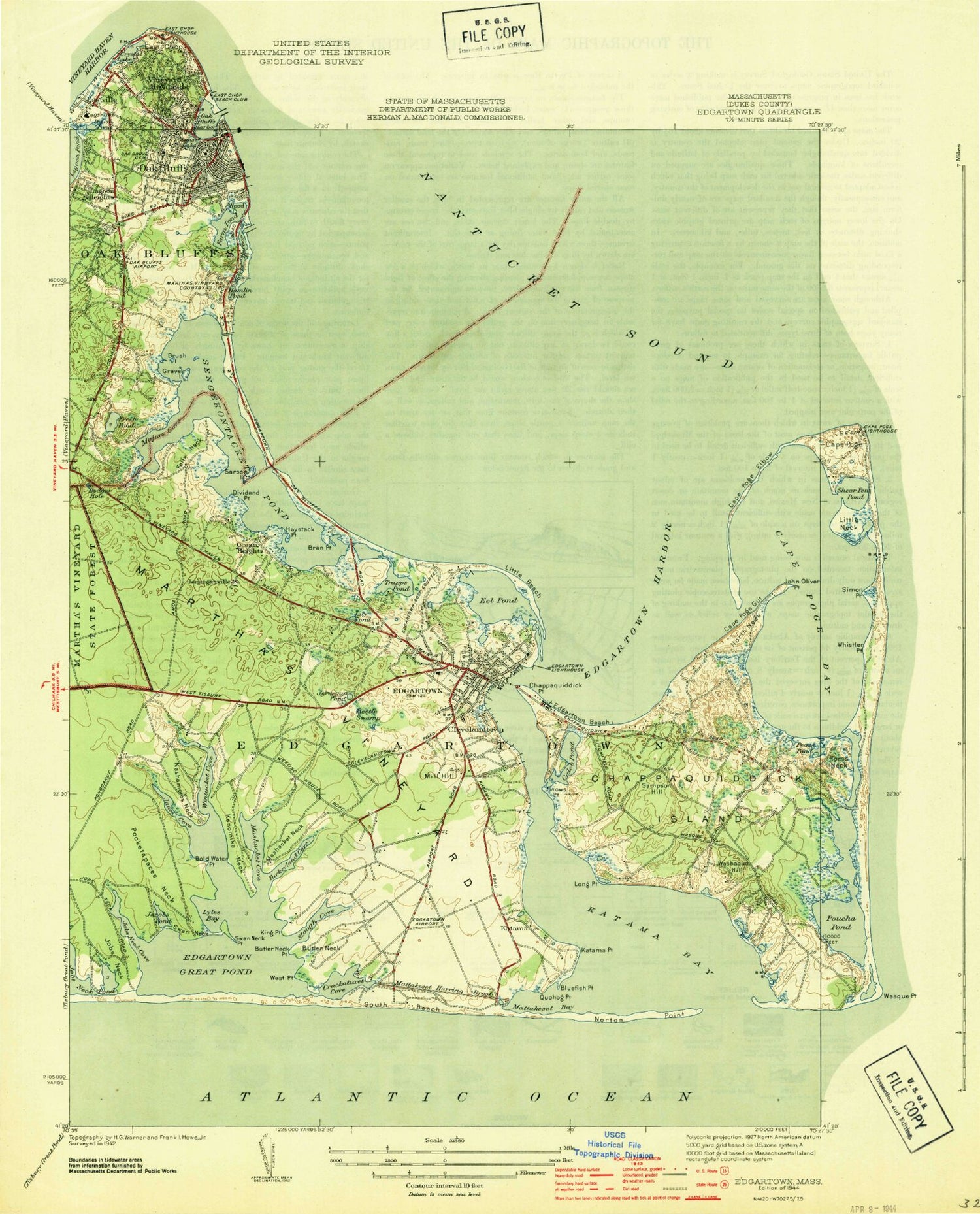 Classic USGS Edgartown Massachusetts 7.5'x7.5' Topo Map Image