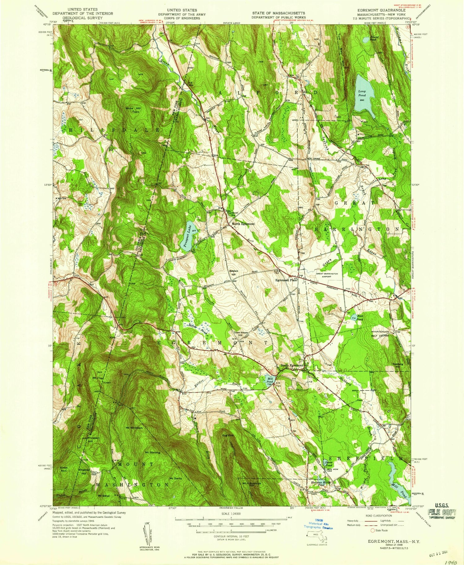 Classic USGS Egremont Massachusetts 7.5'x7.5' Topo Map Image