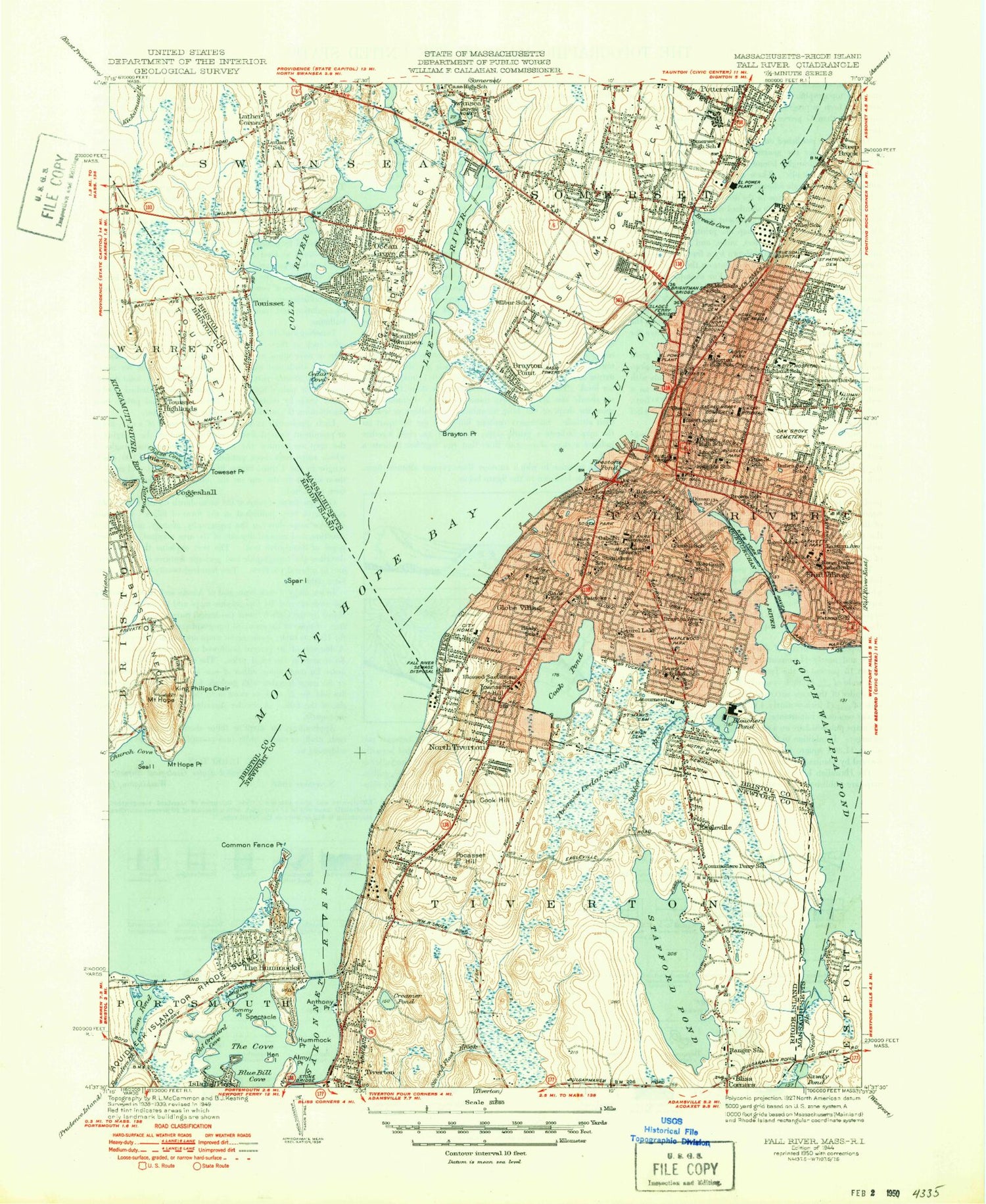 Classic USGS Fall River Massachusetts 7.5'x7.5' Topo Map Image