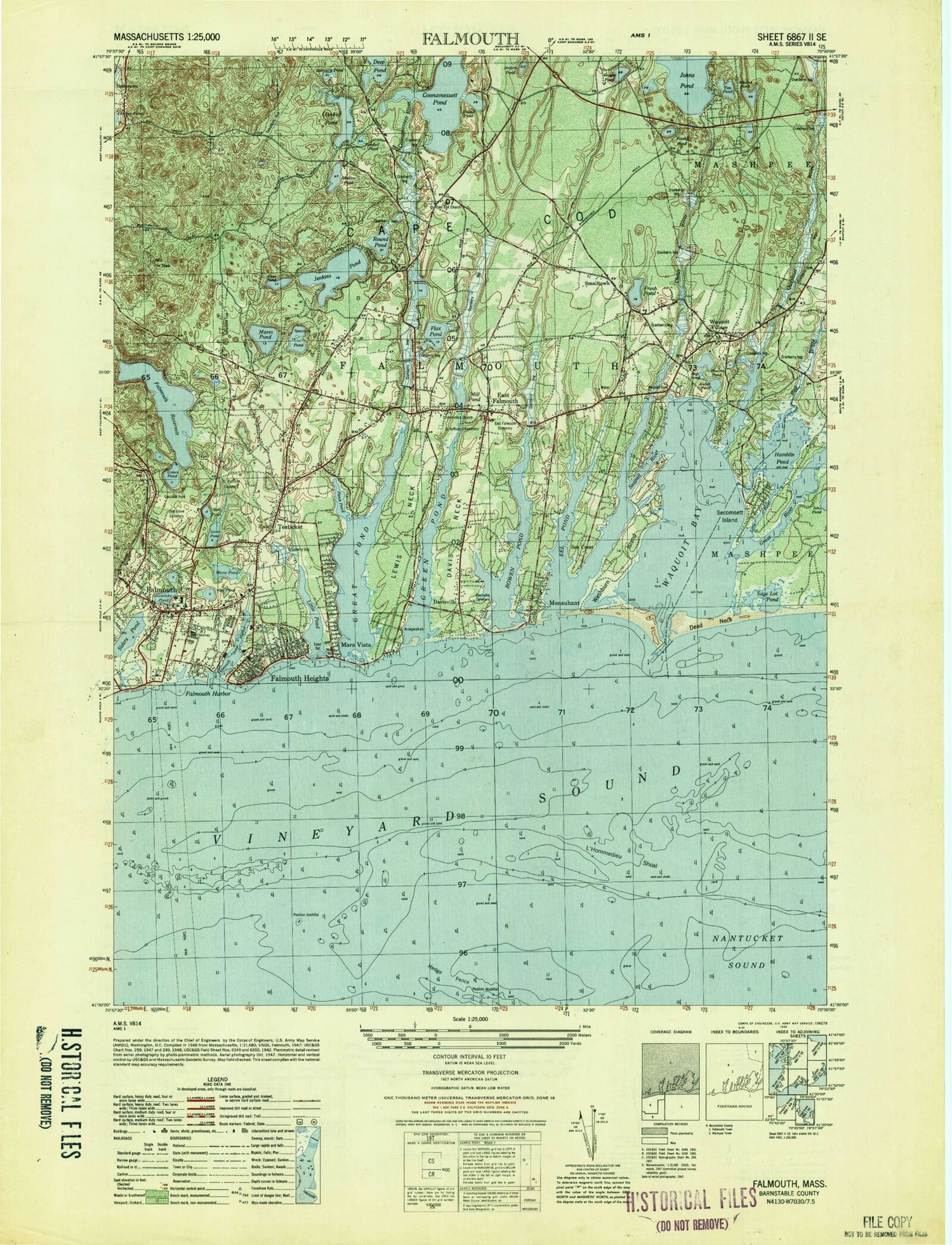 Classic USGS Falmouth Massachusetts 7.5'x7.5' Topo Map Image