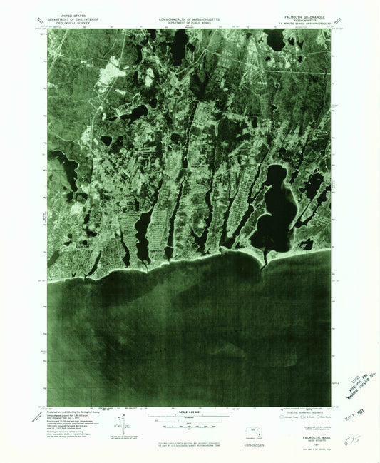 Classic USGS Falmouth Massachusetts 7.5'x7.5' Topo Map Image
