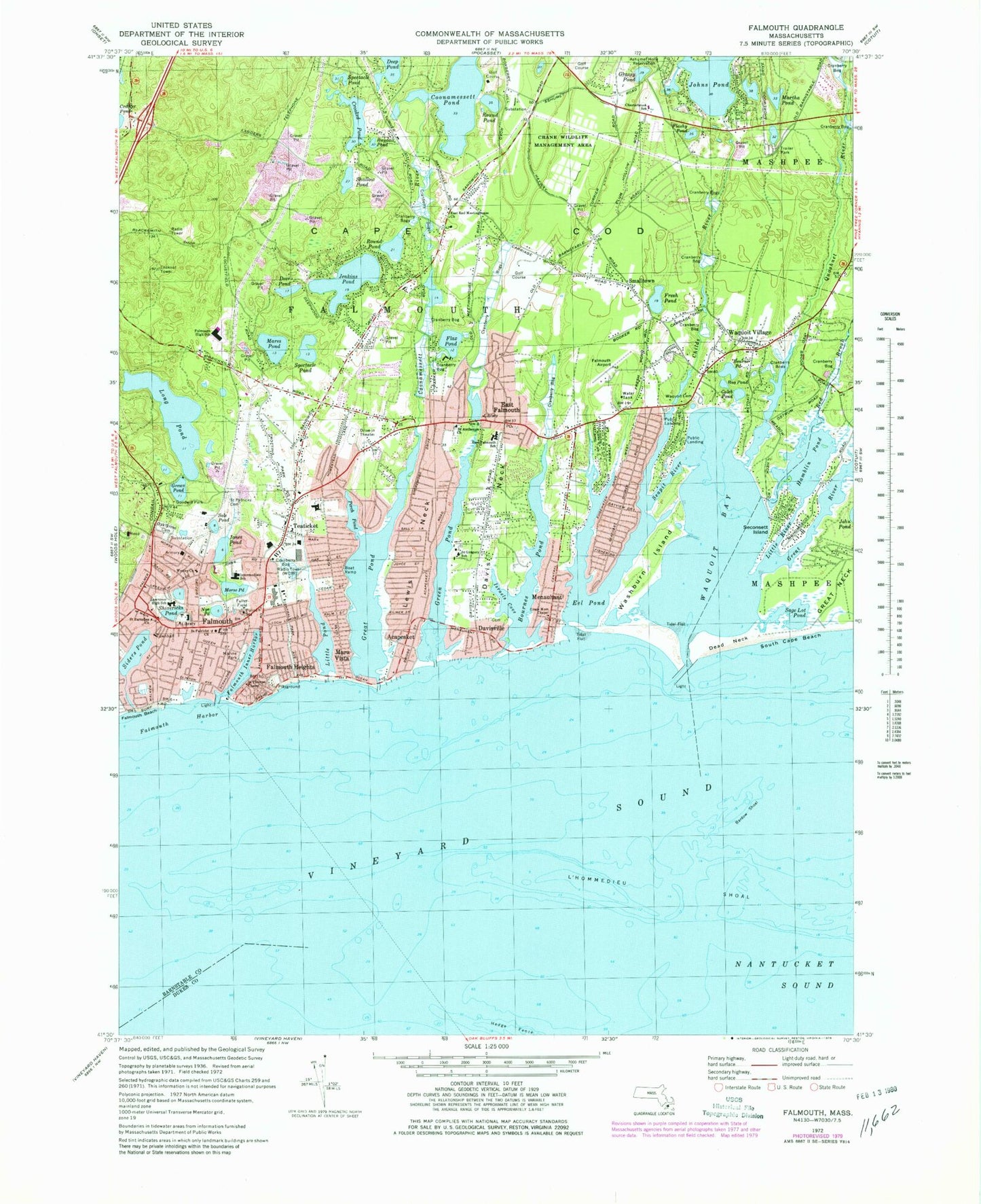 Classic USGS Falmouth Massachusetts 7.5'x7.5' Topo Map Image