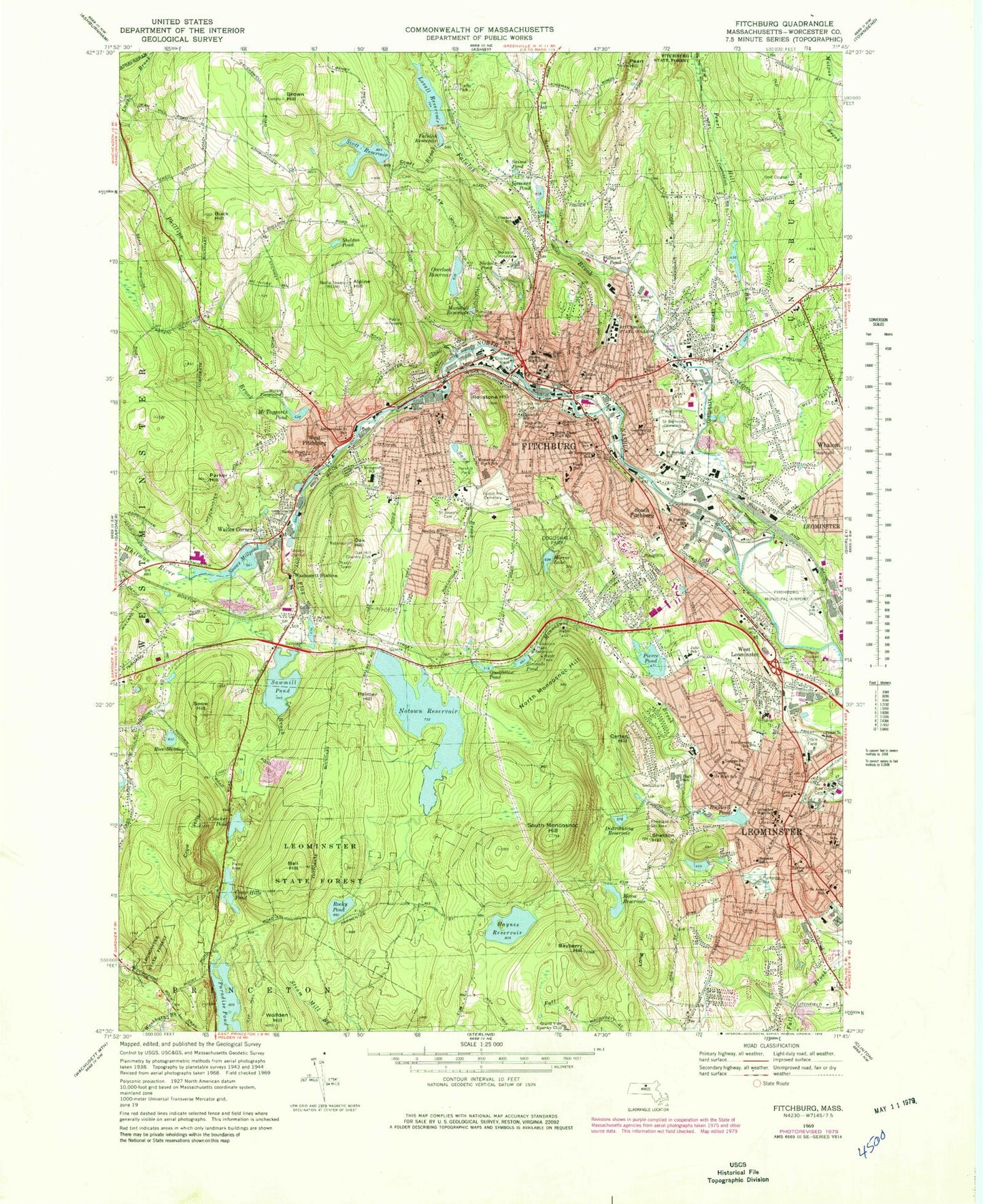 Classic USGS Fitchburg Massachusetts 7.5'x7.5' Topo Map Image