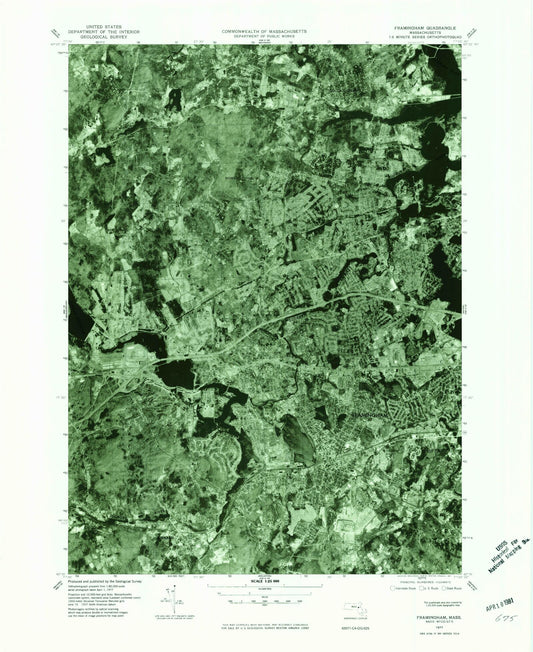 Classic USGS Framingham Massachusetts 7.5'x7.5' Topo Map Image