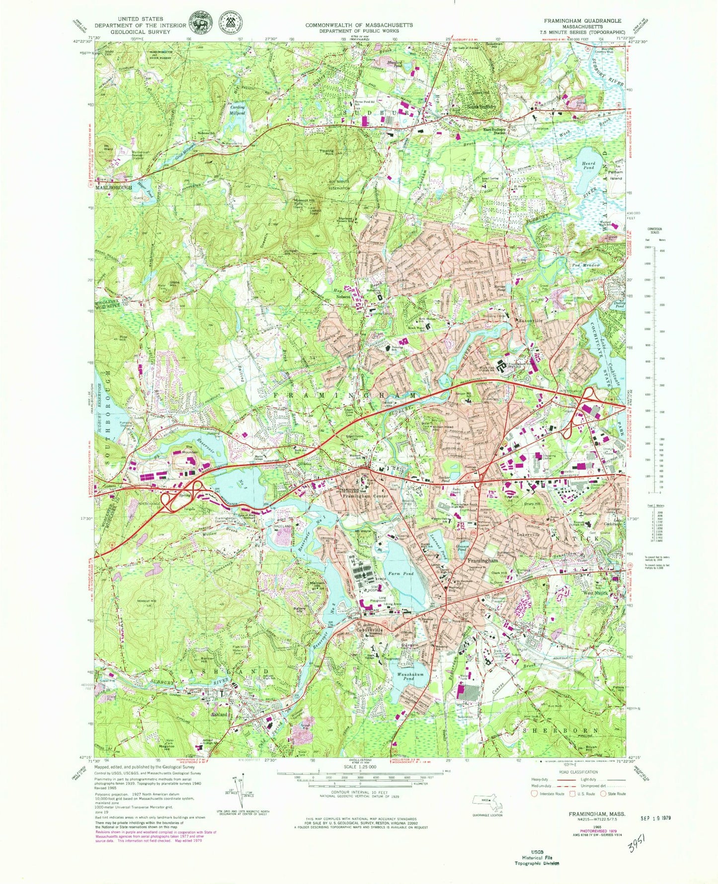 Classic USGS Framingham Massachusetts 7.5'x7.5' Topo Map Image