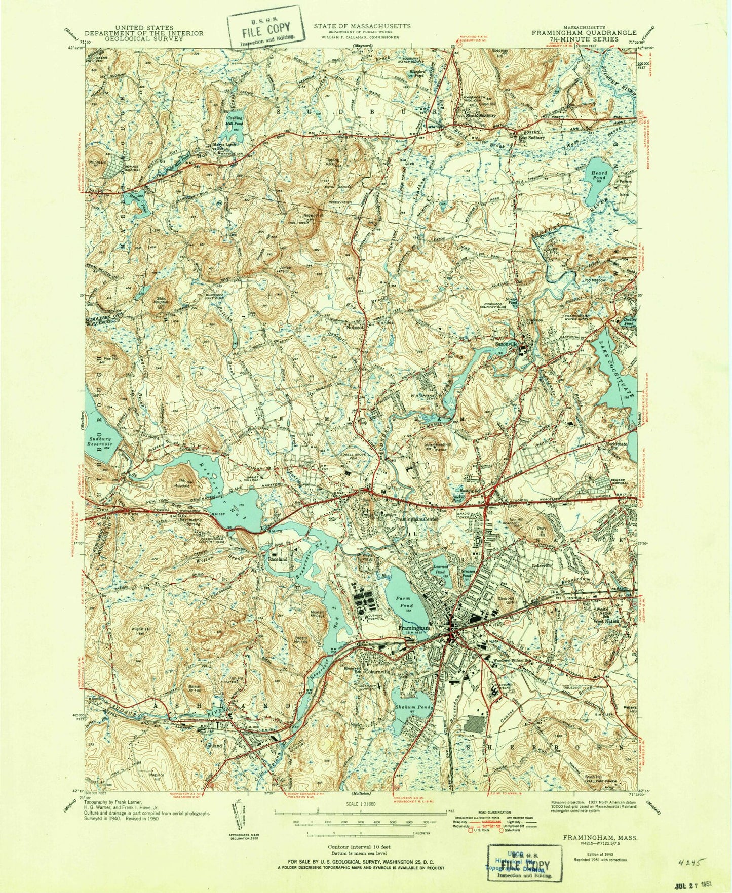 Classic USGS Framingham Massachusetts 7.5'x7.5' Topo Map Image