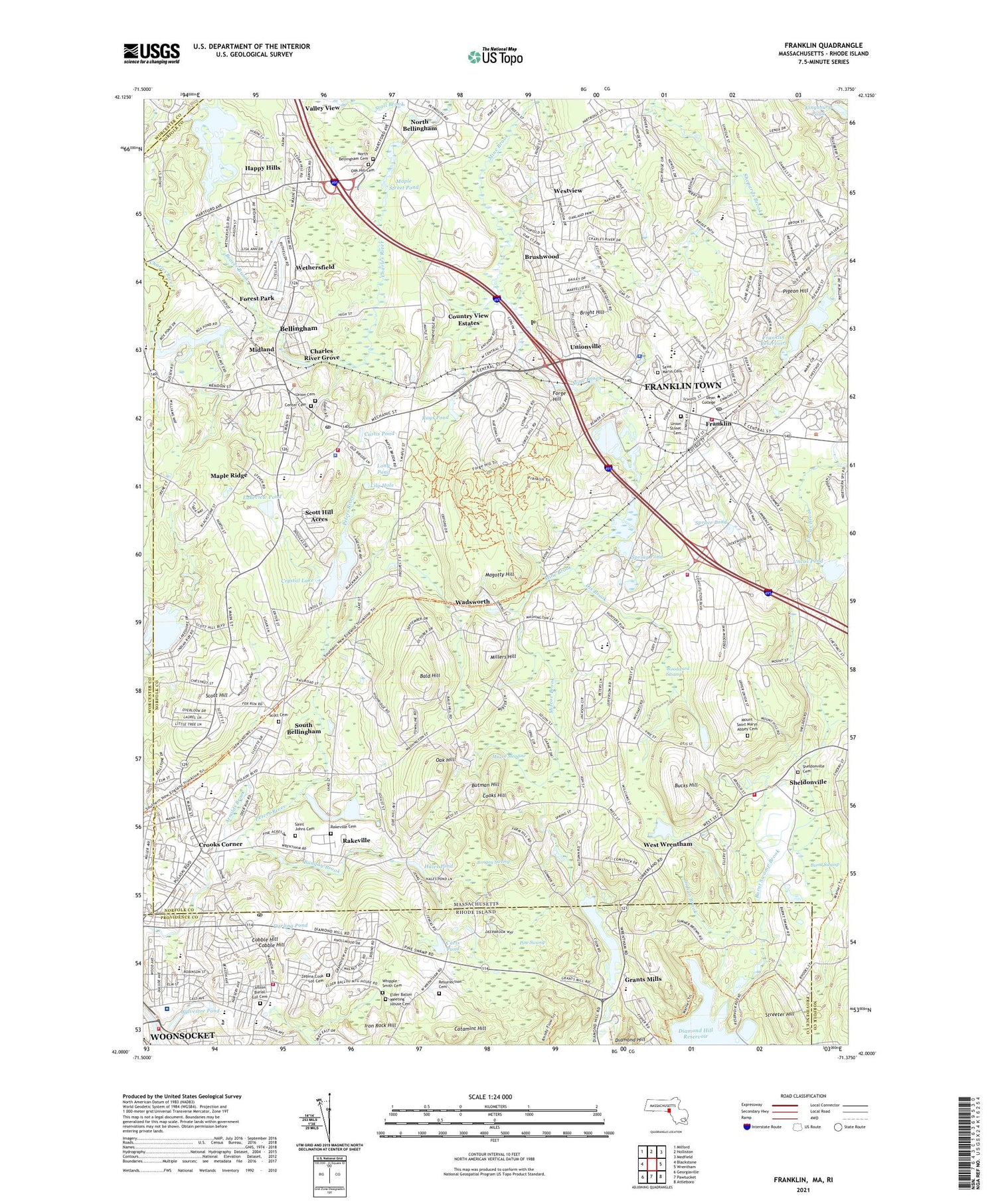 Franklin Massachusetts US Topo Map Image