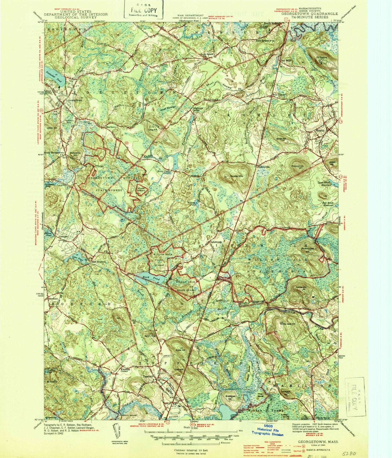 Classic USGS Georgetown Massachusetts 7.5'x7.5' Topo Map Image