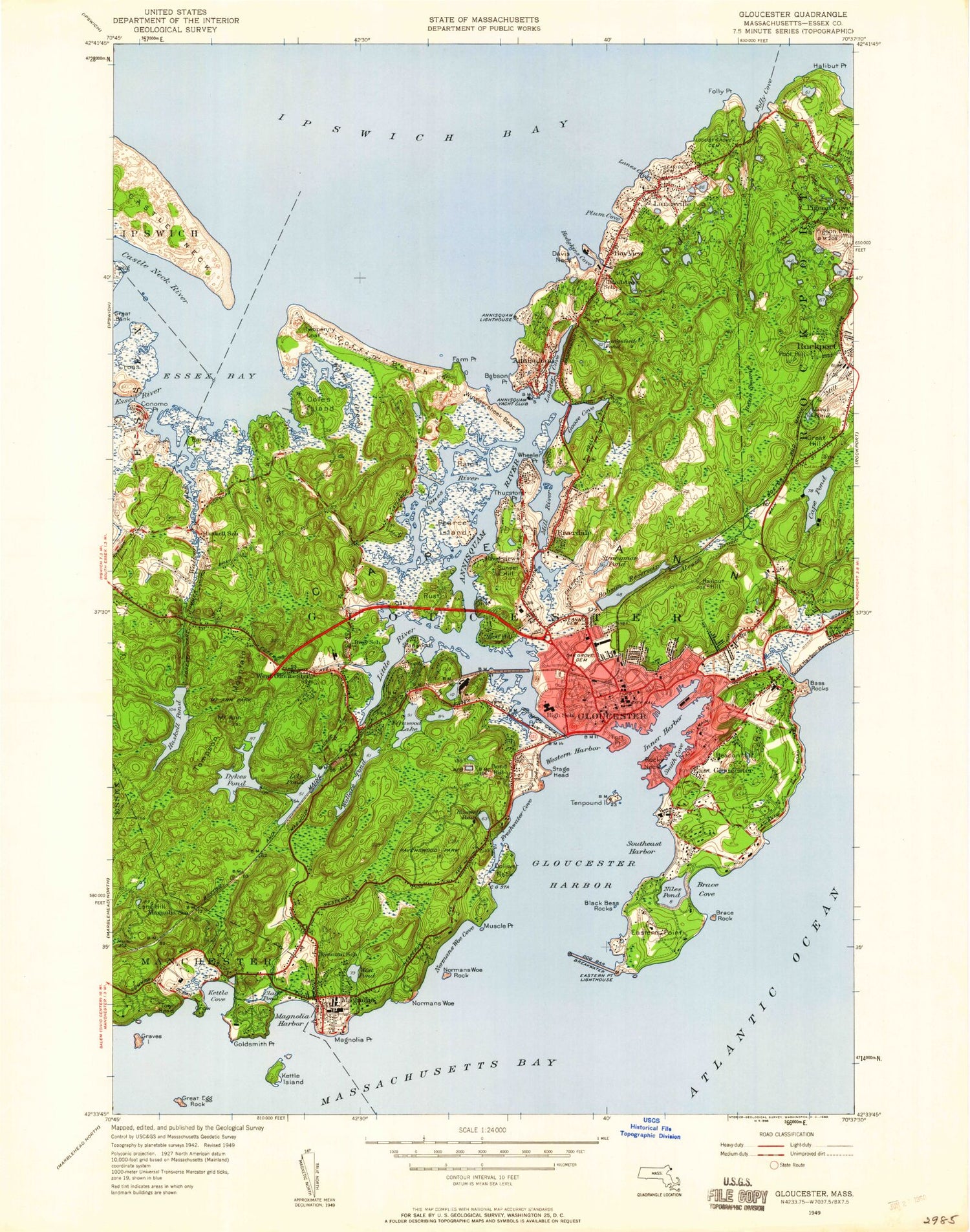 Classic USGS Gloucester Massachusetts 7.5'x7.5' Topo Map Image