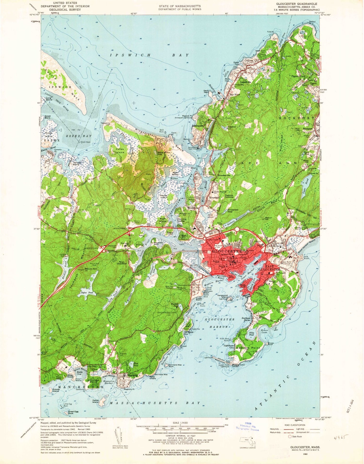 Classic USGS Gloucester Massachusetts 7.5'x7.5' Topo Map Image