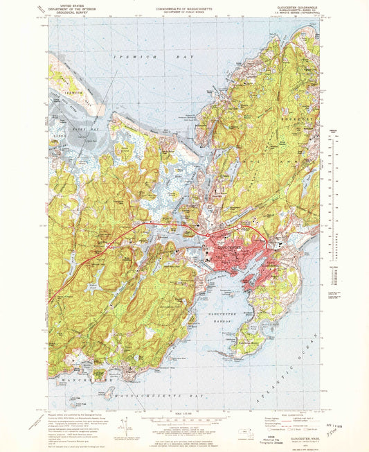 Classic USGS Gloucester Massachusetts 7.5'x7.5' Topo Map Image