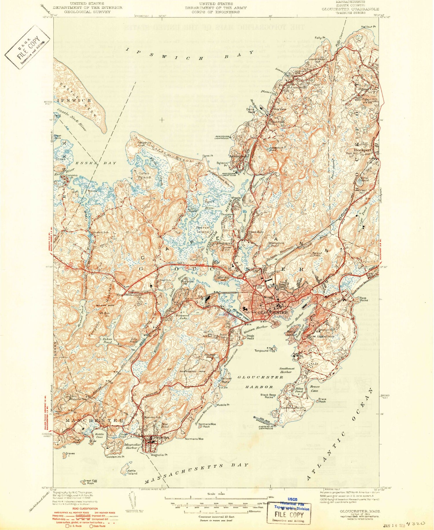 Classic USGS Gloucester Massachusetts 7.5'x7.5' Topo Map Image