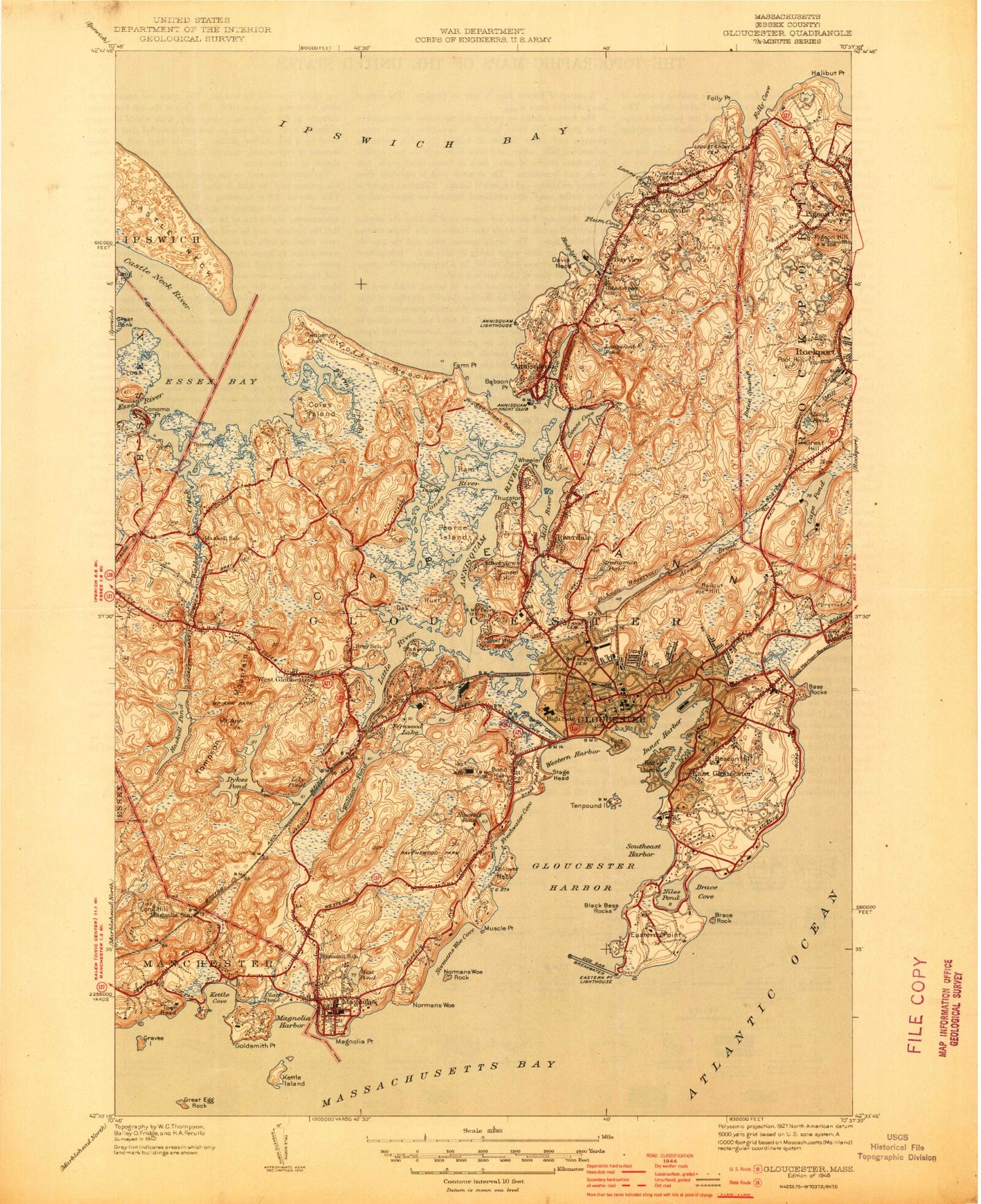 Classic USGS Gloucester Massachusetts 7.5'x7.5' Topo Map Image