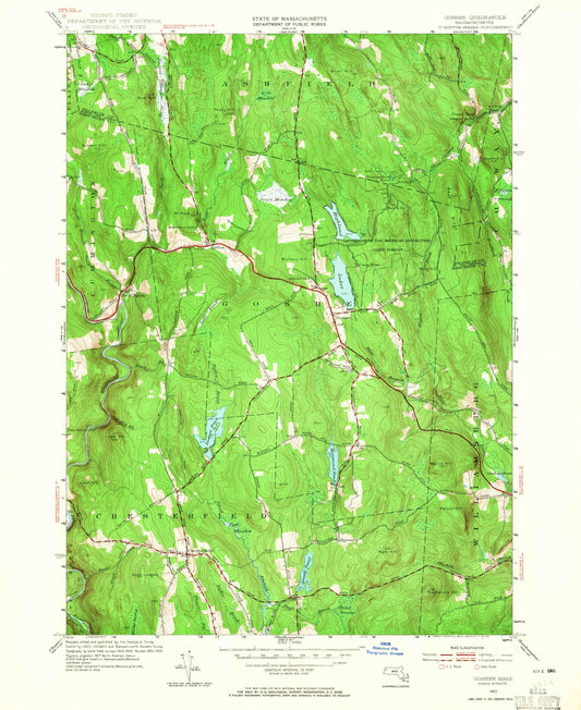 Classic USGS Goshen Massachusetts 7.5'x7.5' Topo Map Image