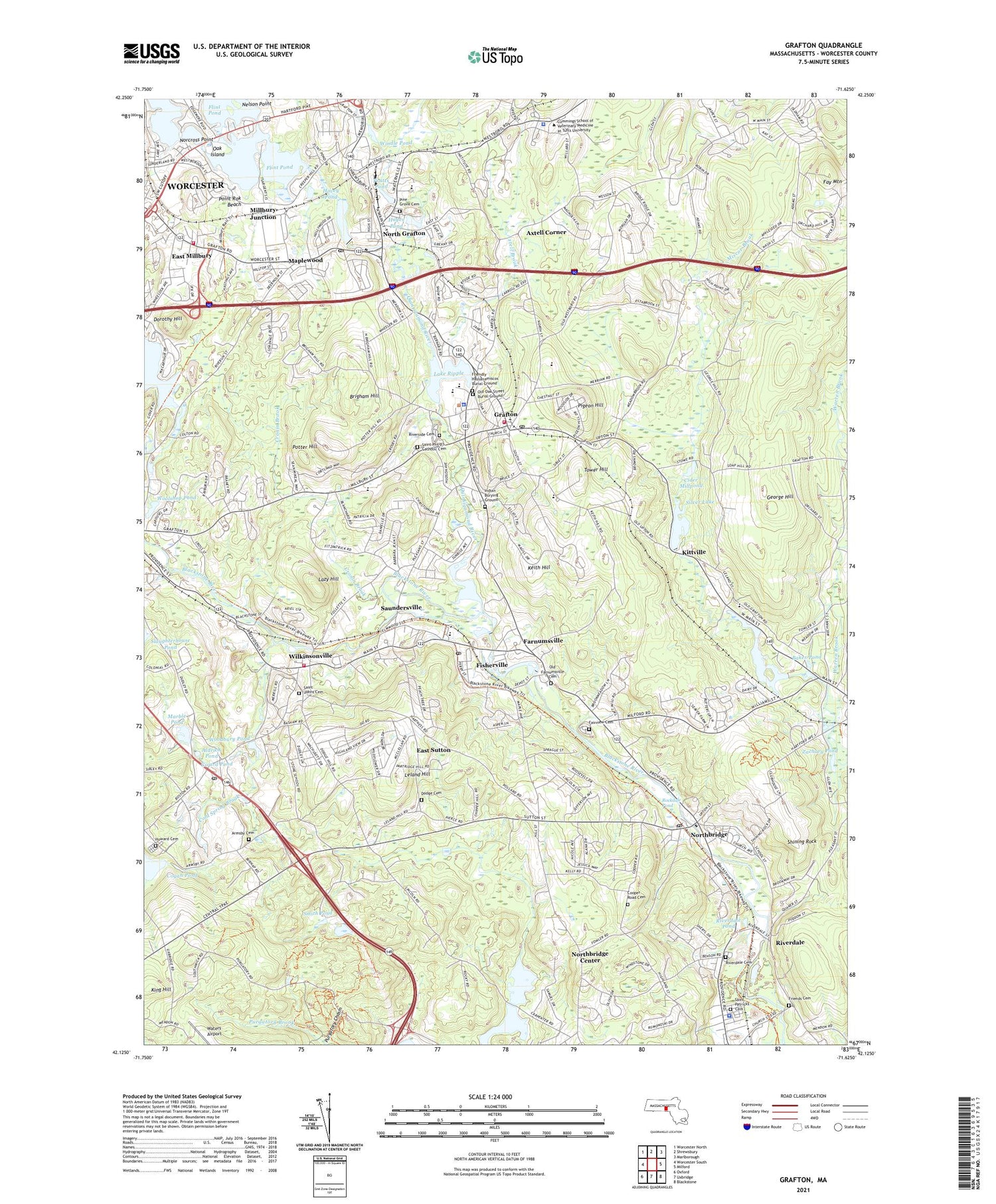 Grafton Massachusetts US Topo Map Image