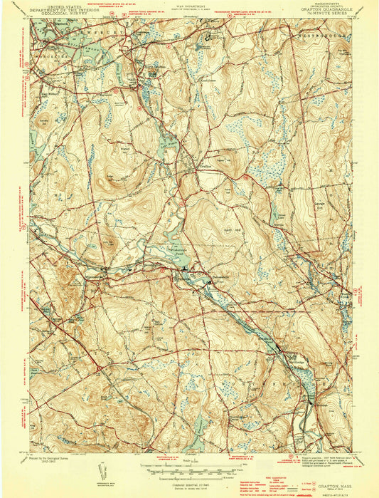 Classic USGS Grafton Massachusetts 7.5'x7.5' Topo Map Image