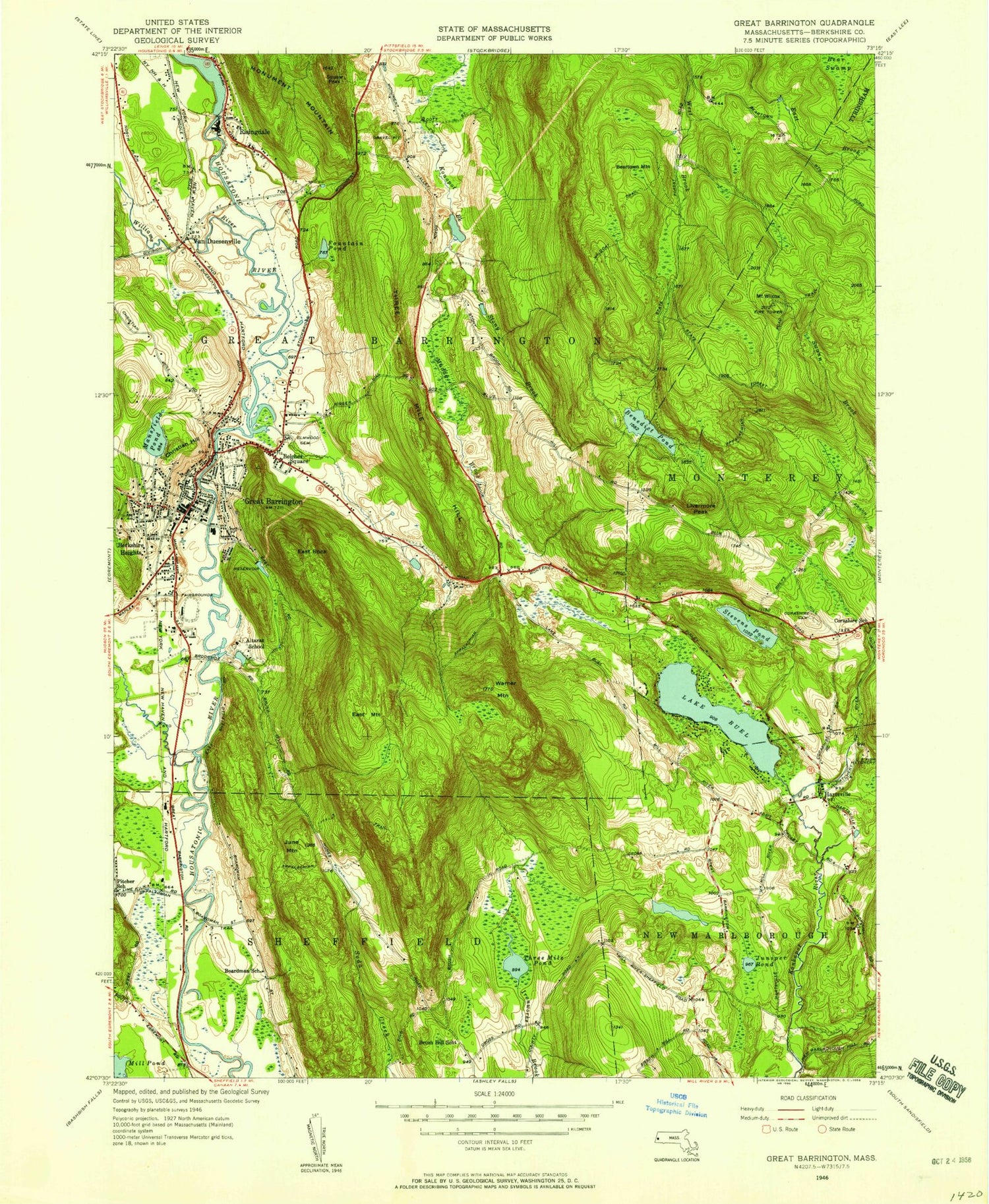 Classic USGS Great Barrington Massachusetts 7.5'x7.5' Topo Map Image