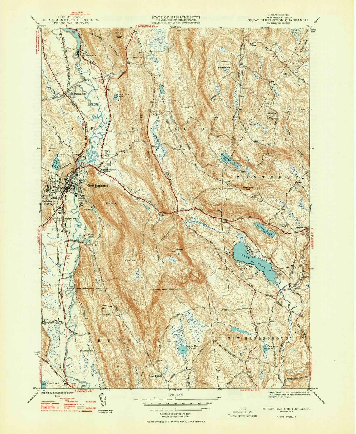 Classic USGS Great Barrington Massachusetts 7.5'x7.5' Topo Map Image