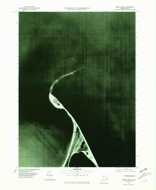 Classic USGS Great Point Massachusetts 7.5'x7.5' Topo Map Image