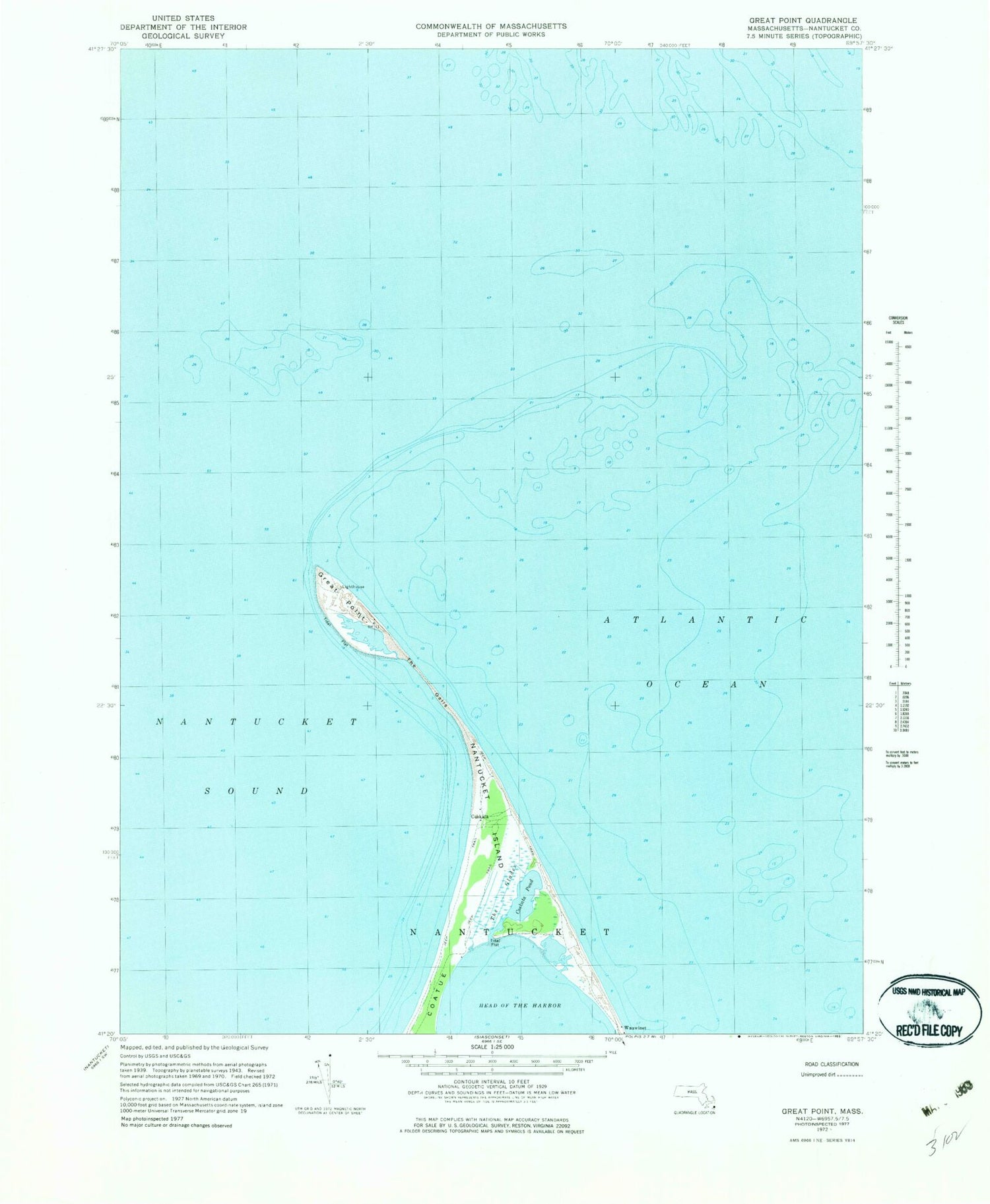 Classic USGS Great Point Massachusetts 7.5'x7.5' Topo Map Image