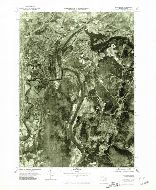 Classic USGS Greenfield Massachusetts 7.5'x7.5' Topo Map Image