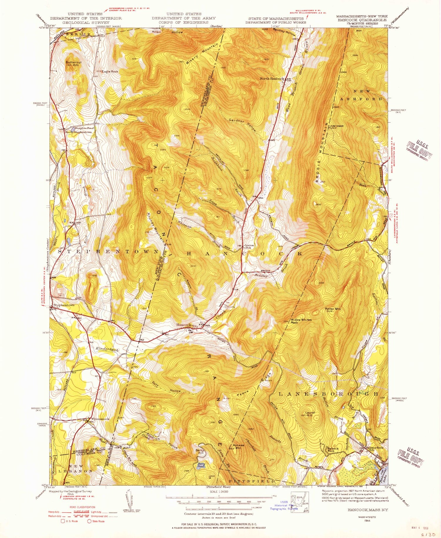Classic USGS Hancock Massachusetts 7.5'x7.5' Topo Map Image