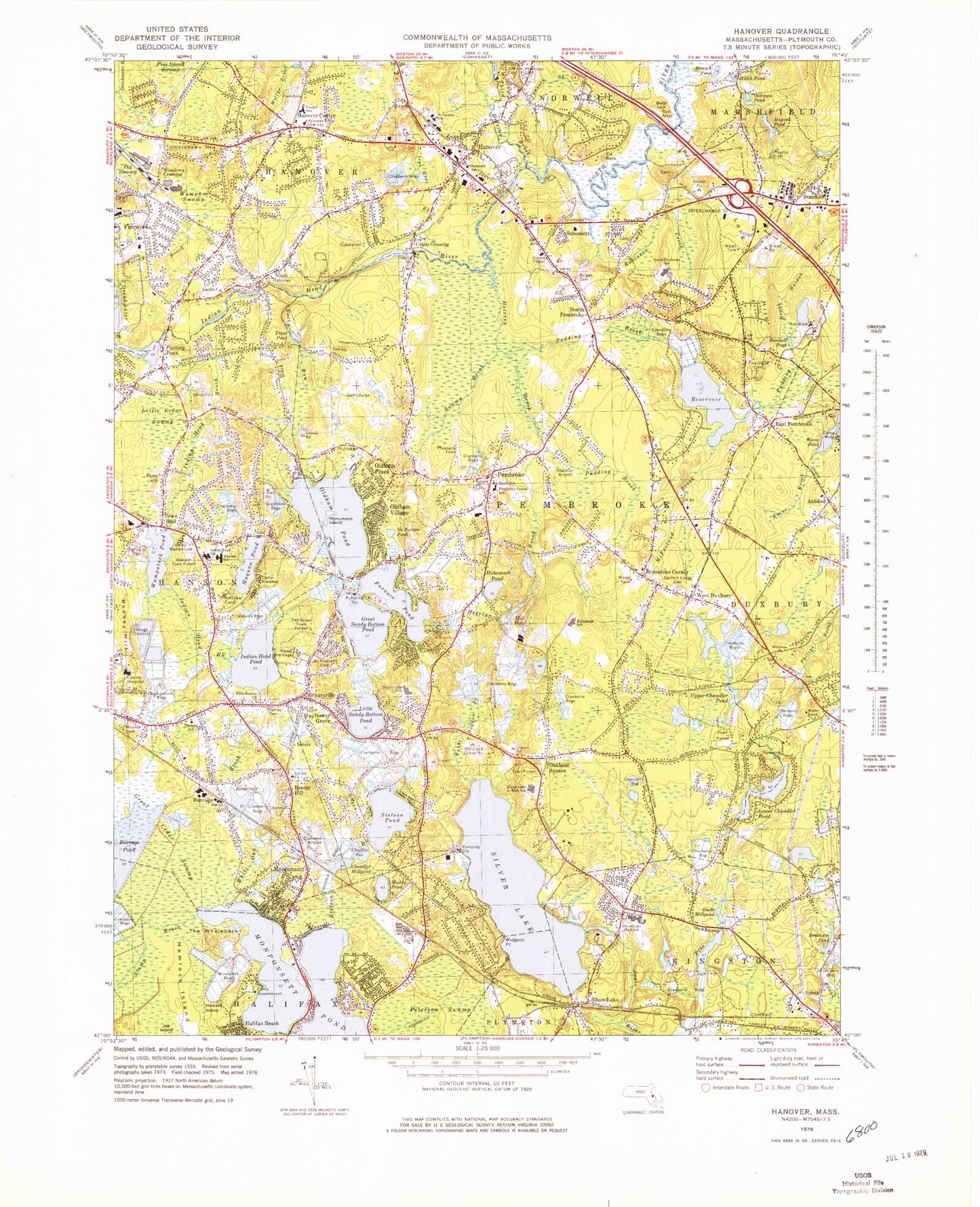 Classic USGS Hanover Massachusetts 7.5'x7.5' Topo Map Image