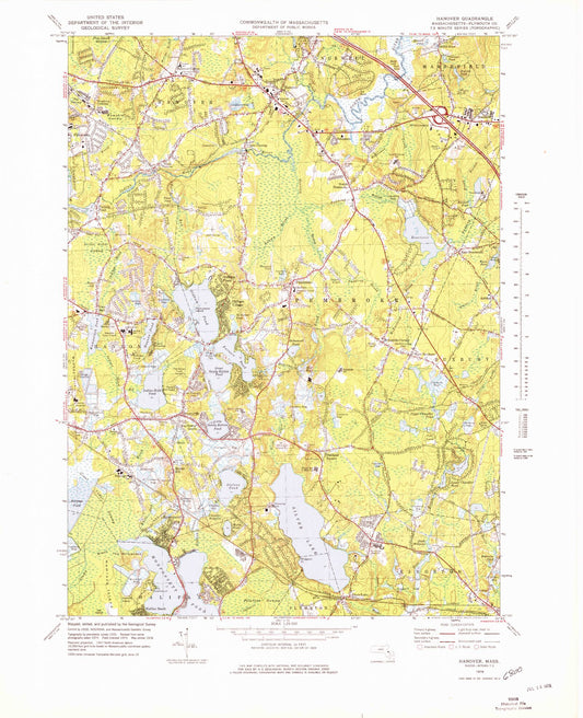 Classic USGS Hanover Massachusetts 7.5'x7.5' Topo Map Image