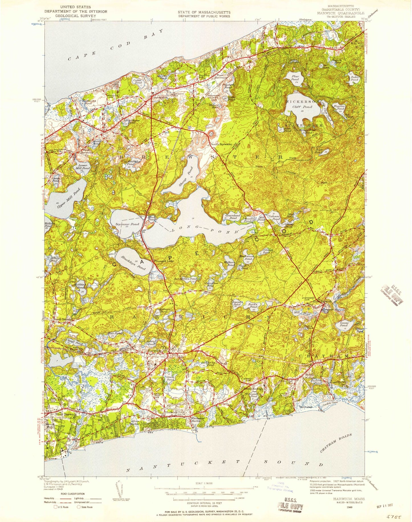 Classic USGS Harwich Massachusetts 7.5'x7.5' Topo Map Image