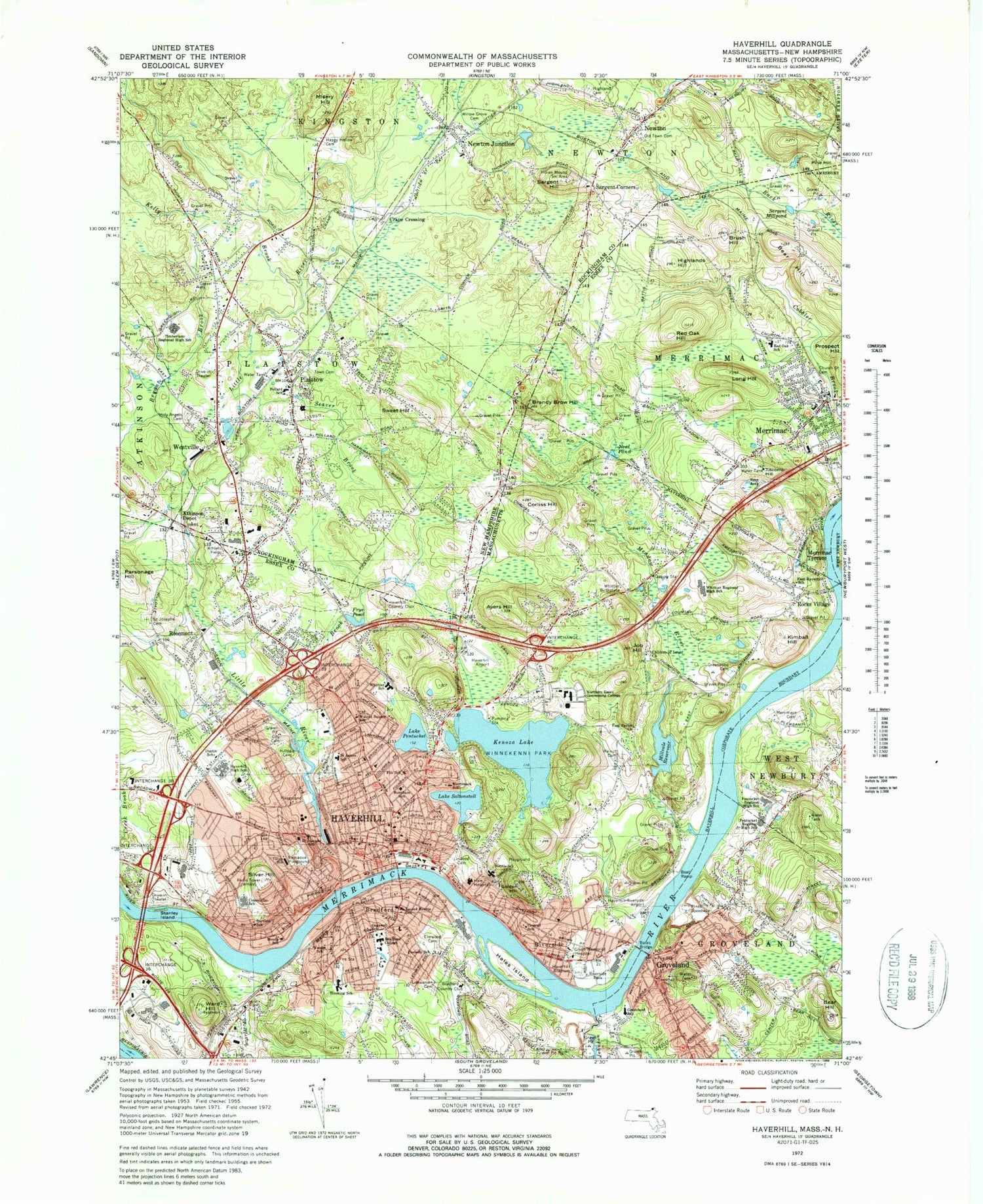 Classic USGS Haverhill Massachusetts 7.5'x7.5' Topo Map Image