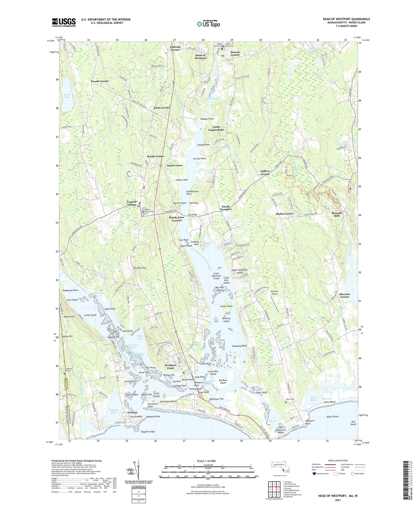 Head of Westport Massachusetts US Topo Map Image