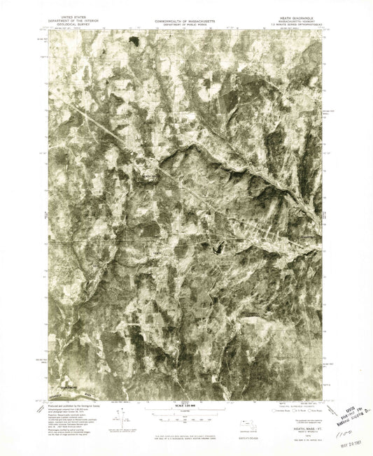 Classic USGS Heath Massachusetts 7.5'x7.5' Topo Map Image